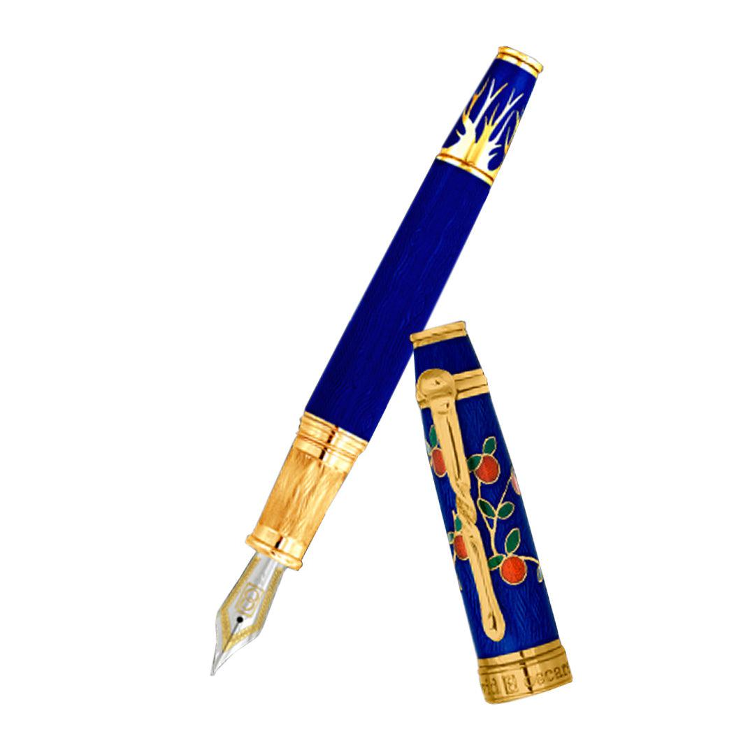 David Oscarson Tree of Life Fountain Pen - Sapphire Blue with Orange and Green-Pen Boutique Ltd