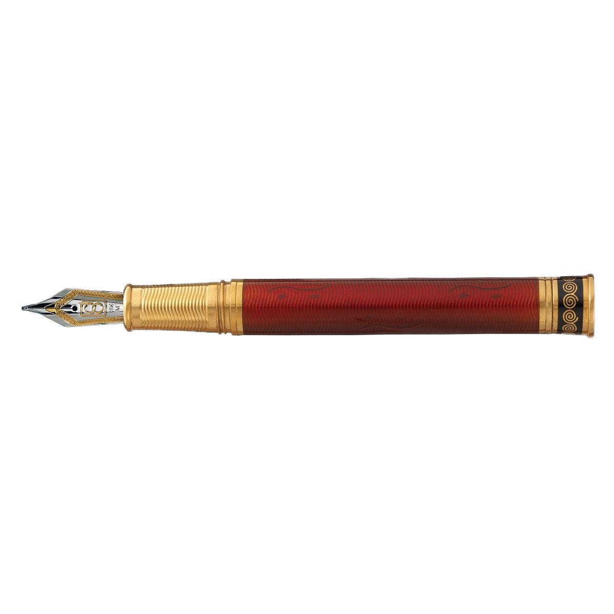 David Oscarson Black Water Dragon Fountain Pen - Translucent Ruby Red and Opaque Onyx Black Hard Enamel with Gold Vermeil-Pen Boutique Ltd
