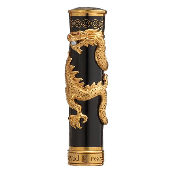 David Oscarson Black Water Dragon Fountain Pen - Opaque Onyx Black Hard Enamel with Gold Vermeil - Pen Boutique Ltd
