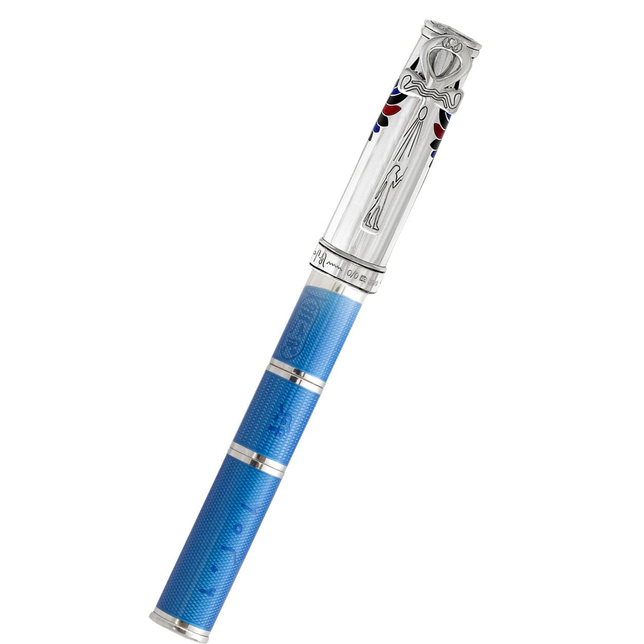 David Oscarson Rosetta Stone Rollerball Pen - Translucent Sapphire Blue and Opaque Black and Red Hard Enamel-Pen Boutique Ltd