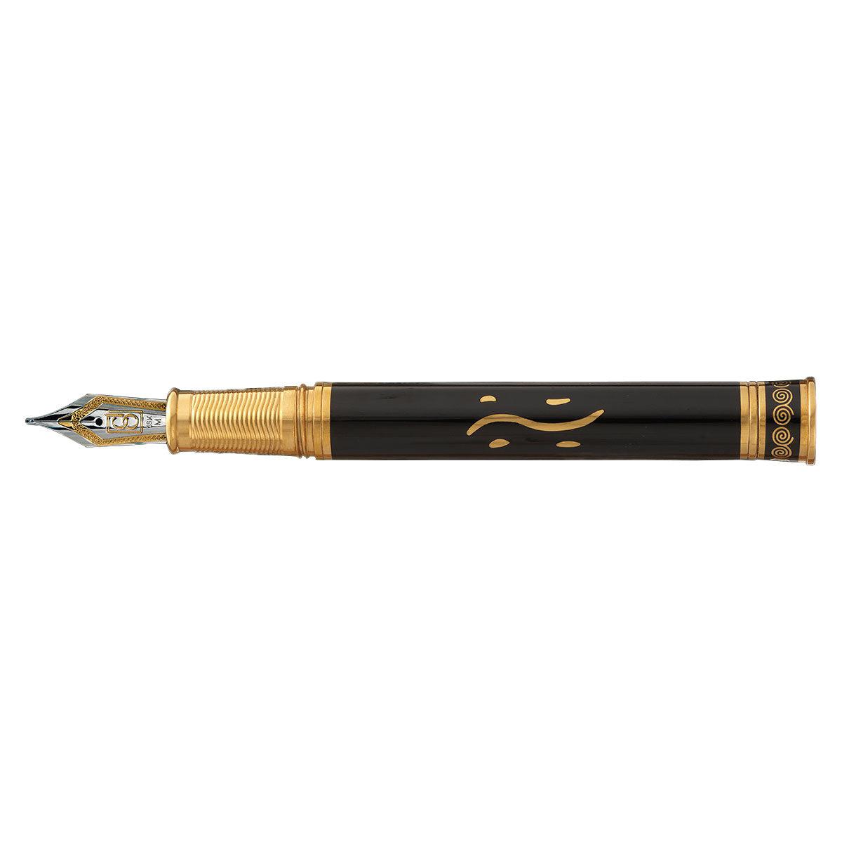 David Oscarson Black Water Dragon Fountain Pen - Opaque Onyx Black Hard Enamel with Gold Vermeil - Pen Boutique Ltd