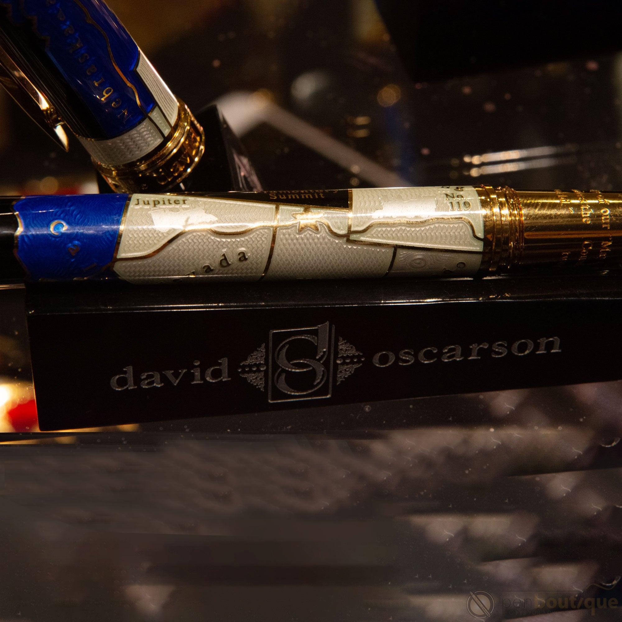 David Oscarson Golden Spike Rollerball Pen - Sapphire Blue-Pen Boutique Ltd
