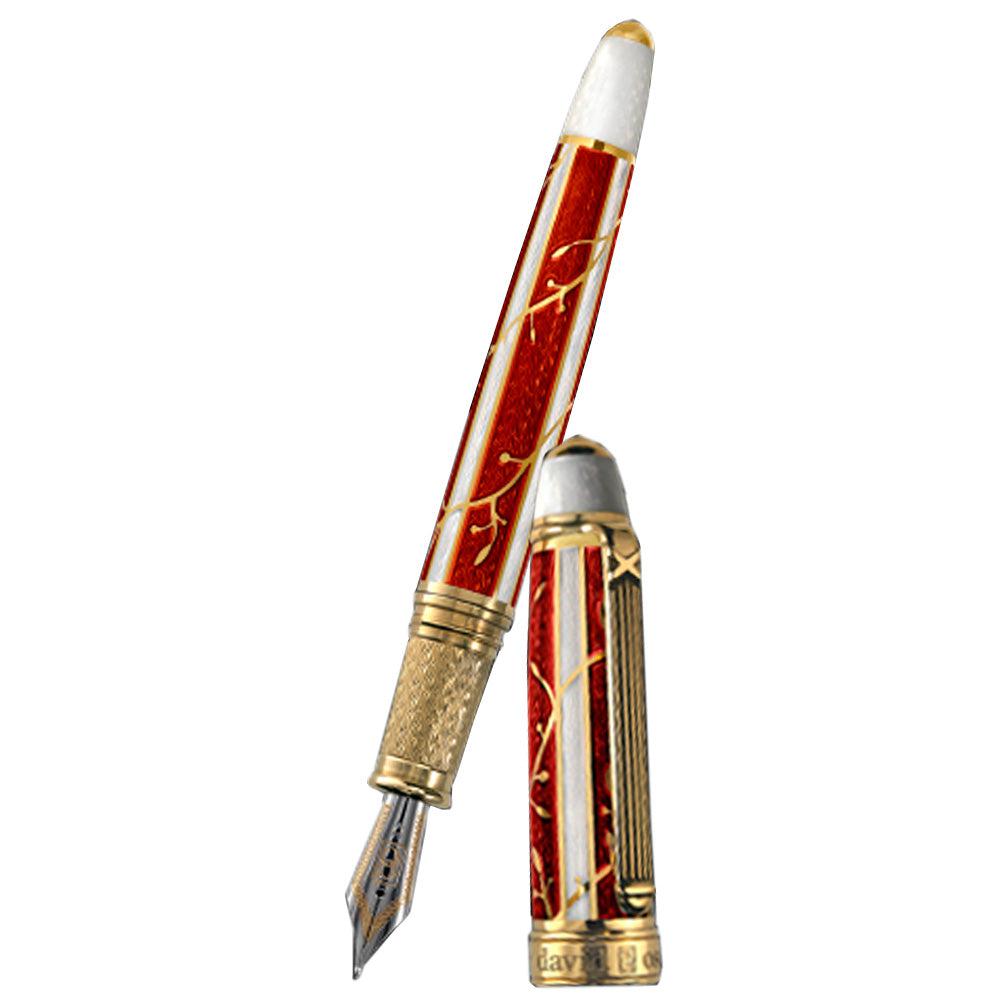 David Oscarson Trellis Fountain Pen - Limited Edition - Red & White/18k YG Vermeil-Pen Boutique Ltd