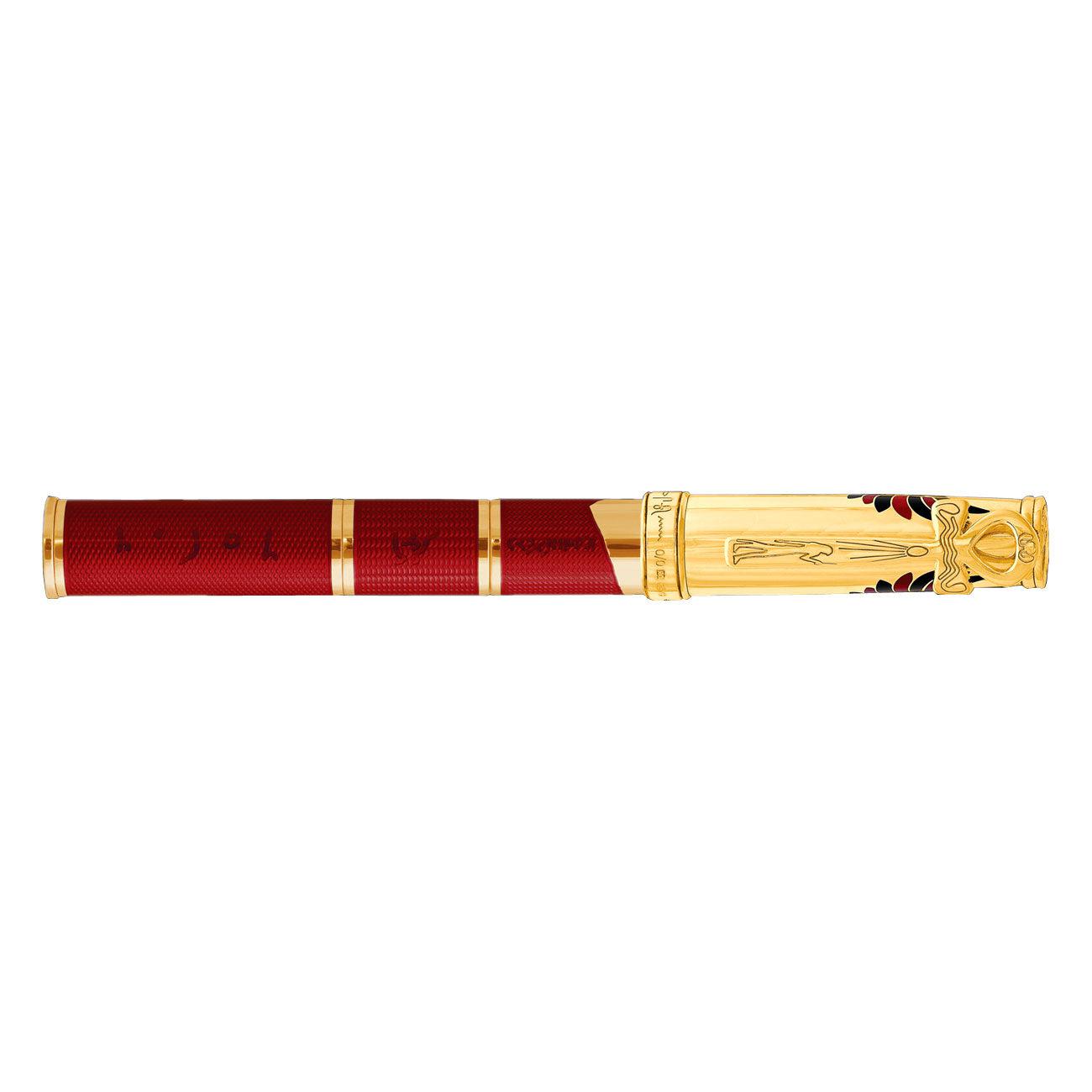 David Oscarson Rosetta Stone Fountain Pen - Translucent Red and Opaque Black Hard Enamel w/ Gold vermeil - Pen Boutique Ltd