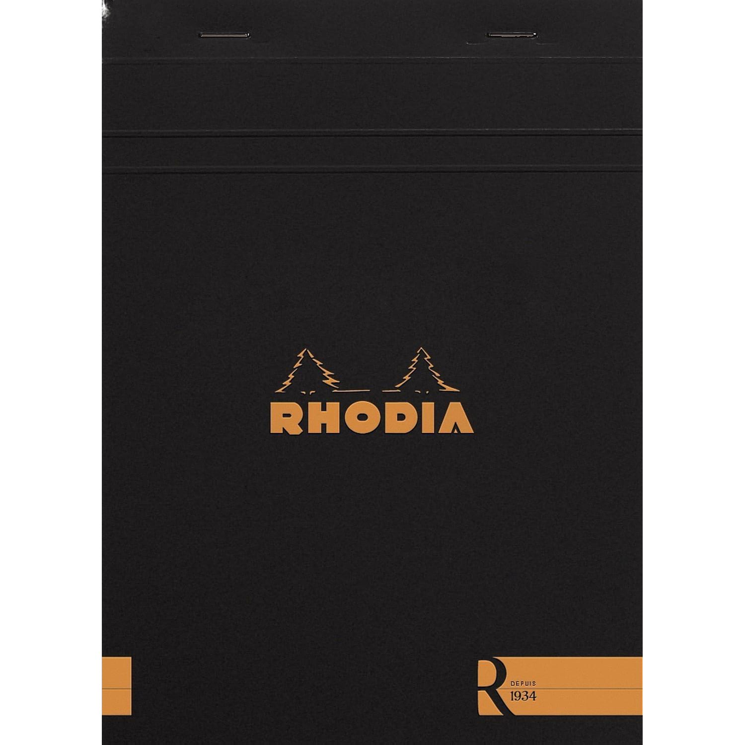 Rhodia Soft Cover Stapled Notepad Black The "R" 6 X 8 - Pen Boutique Ltd