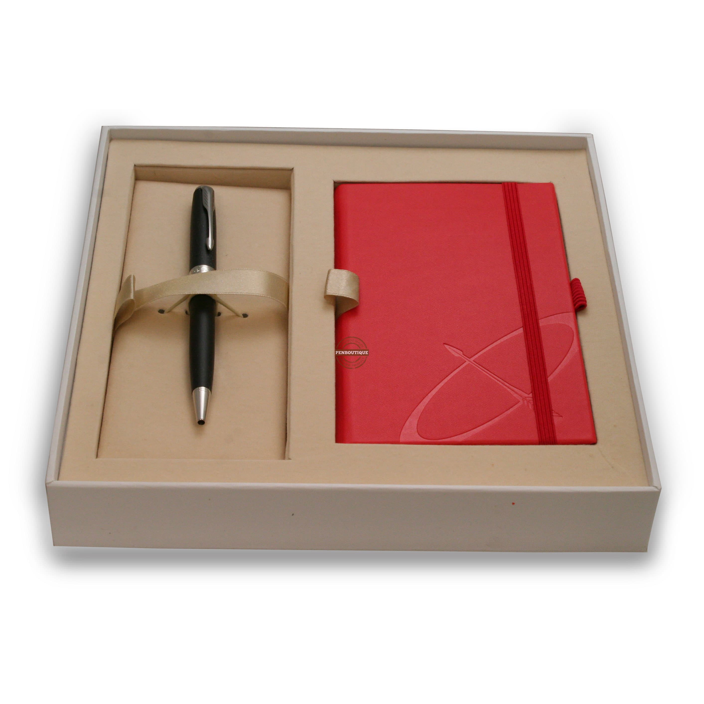 Parker Sonnet Matte Black CT Ballpoint/Red Notebook Gift Set-Pen Boutique Ltd