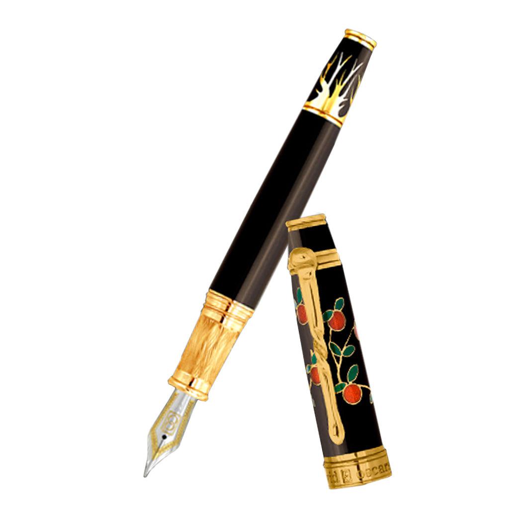 David Oscarson Tree of Life Fountain Pen - Black with Orange and Green-Pen Boutique Ltd