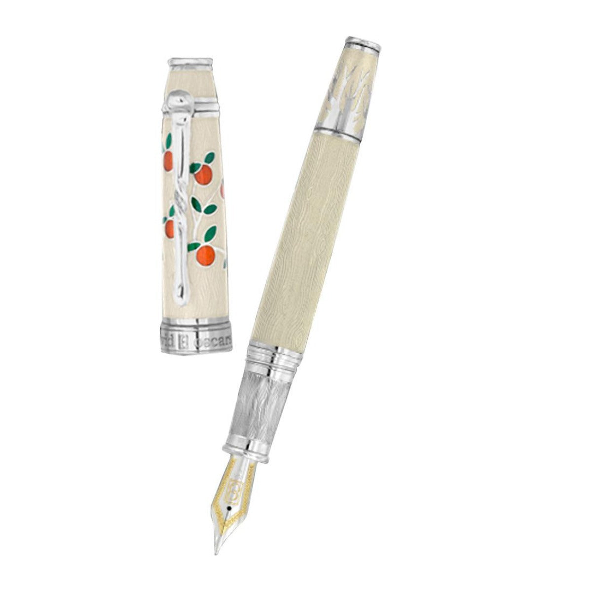 David Oscarson Tree of Life Fountain Pen - White with Orange and Green-Pen Boutique Ltd