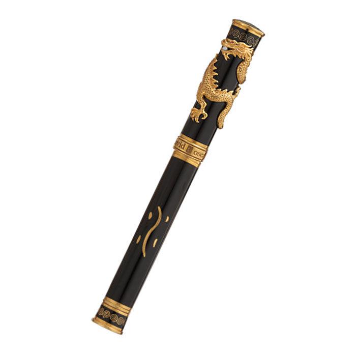 David Oscarson Black Water Dragon Rollerball Pen - Opaque Onyx Black Hard Enamel with Gold Vermeil-Pen Boutique Ltd