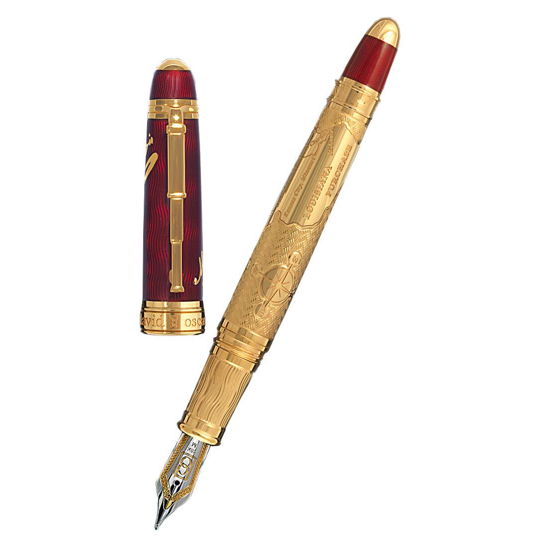 David Oscarson Meriwether Lewis Fountain Pen - Ruby Red Gold Vermeil-Pen Boutique Ltd
