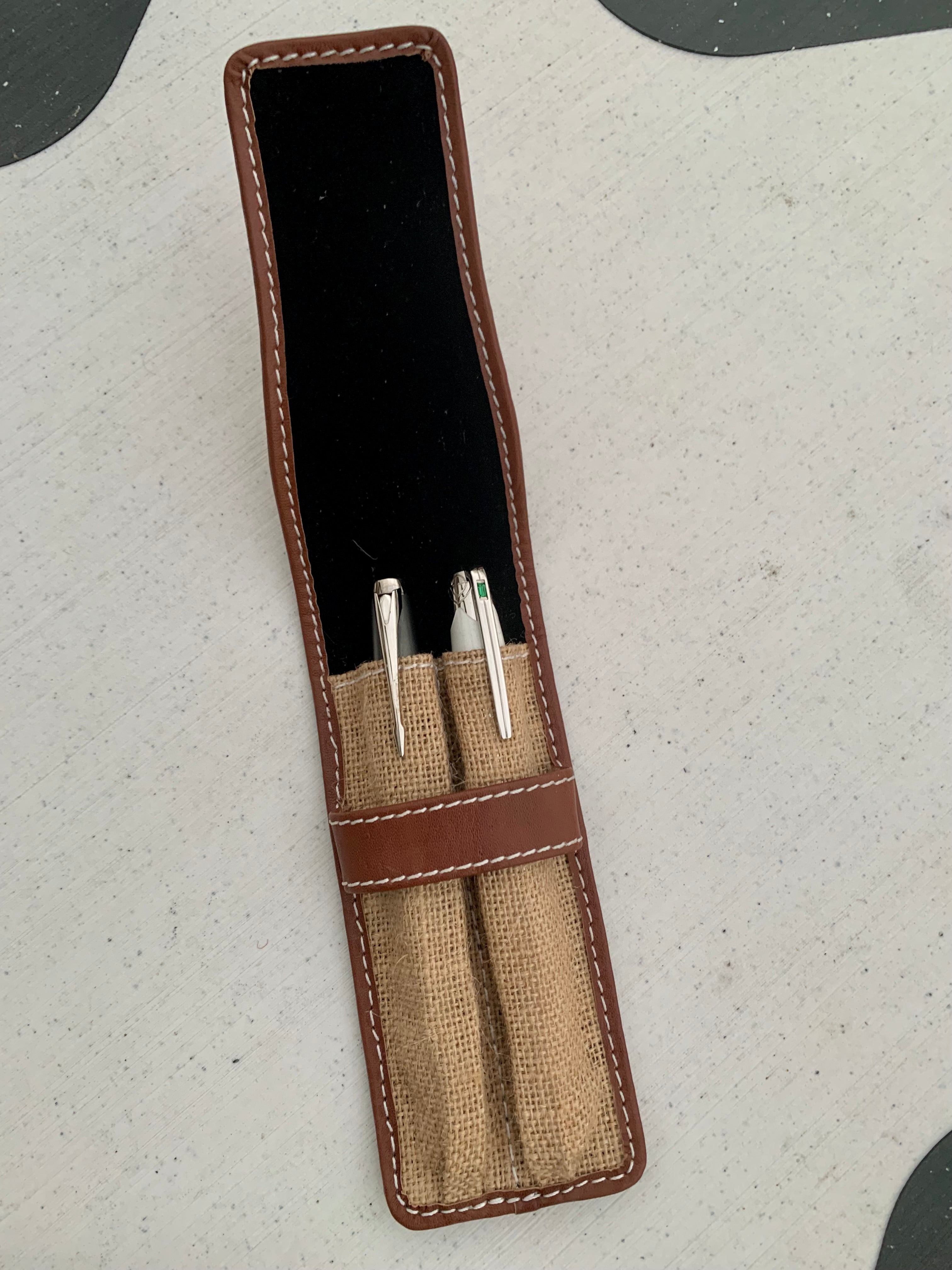 Pen Boutique Yak Leather 2 Pen Jute Cover - Tan/Brown-Pen Boutique Ltd