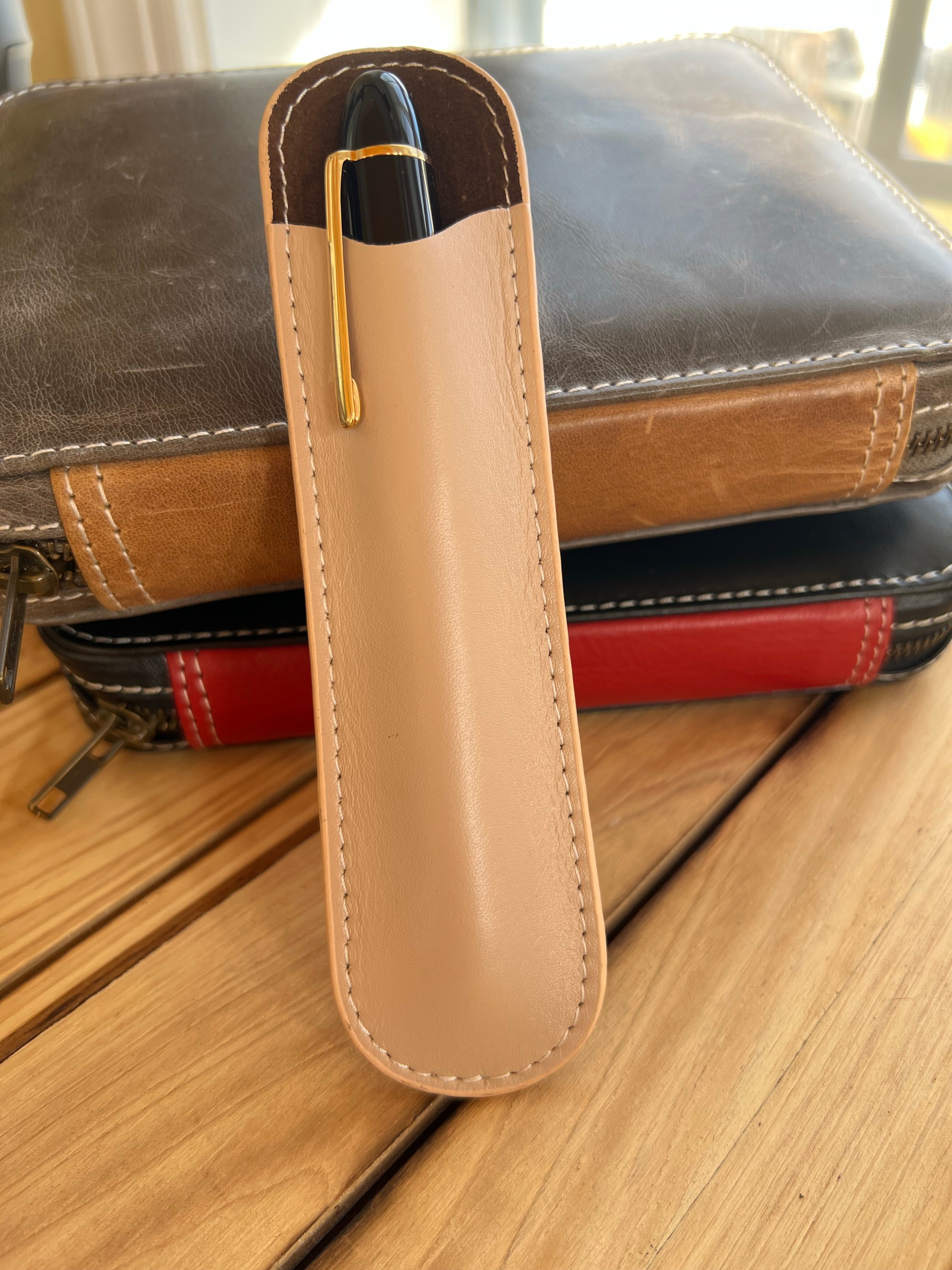 Pen Boutique Yak Leather Single Pen Sleeve - Nude - Pen Boutique Ltd