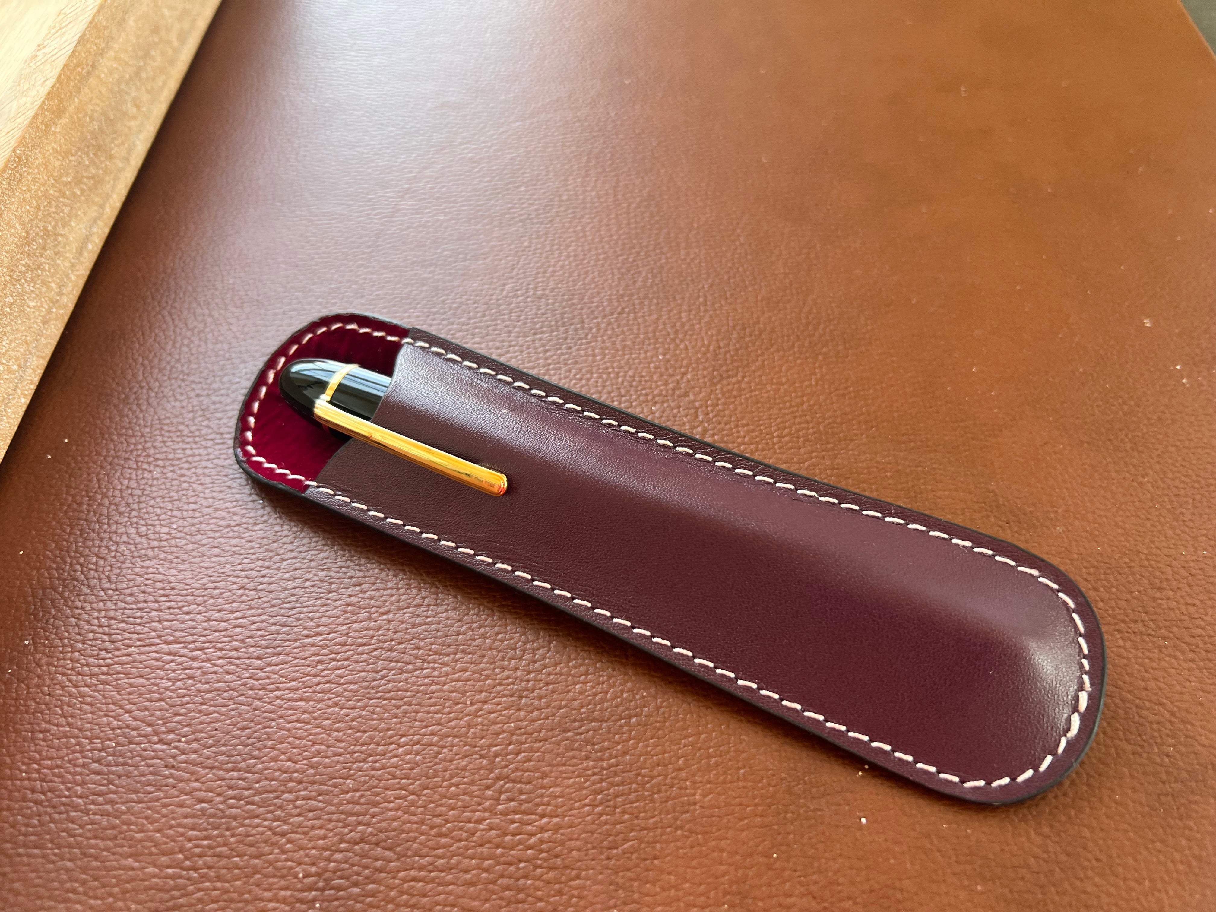 Pen Boutique Yak Leather Single Pen Sleeve - Brown/Dark Red - Pen Boutique Ltd