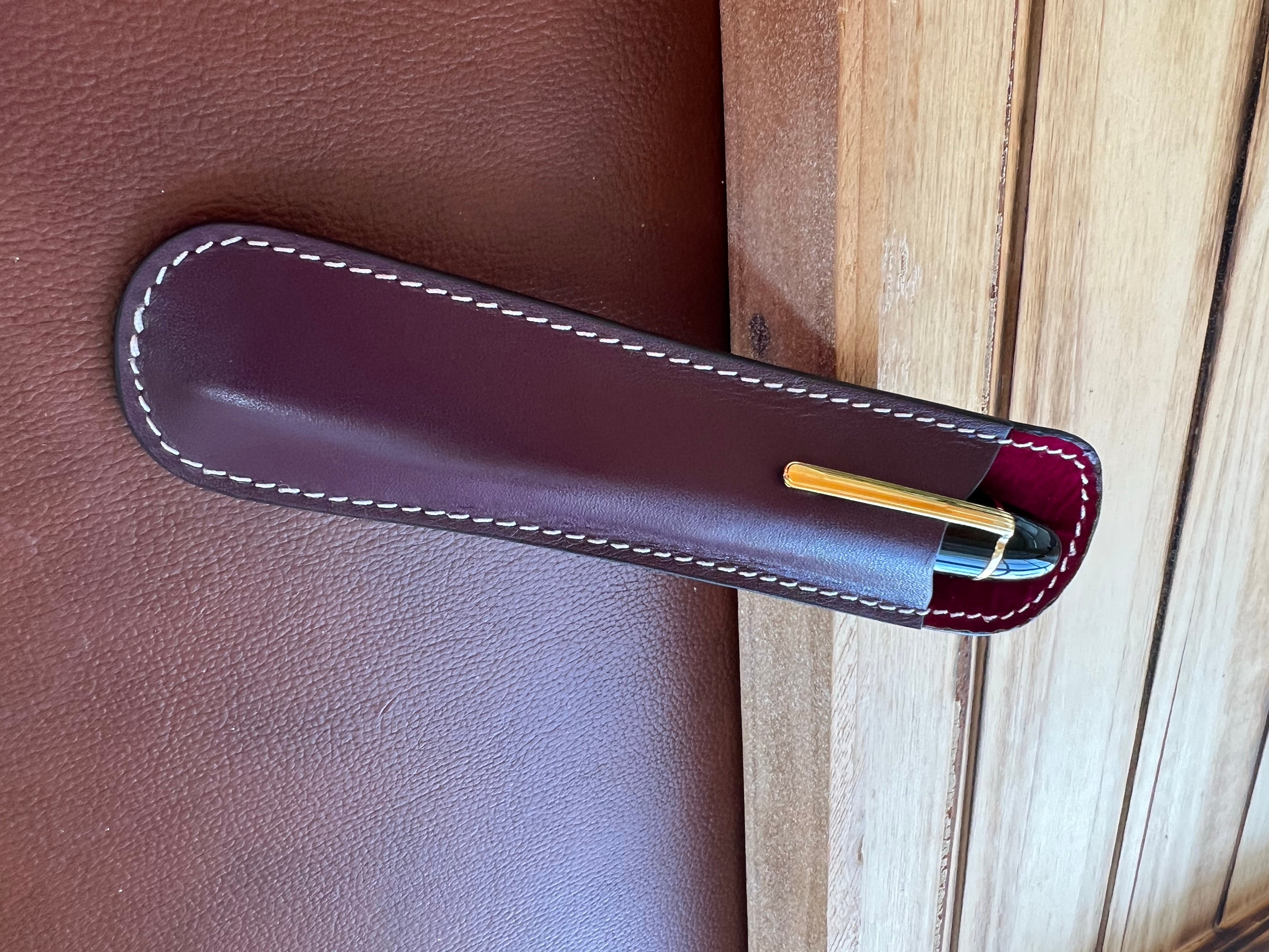Pen Boutique Yak Leather Single Pen Sleeve - Brown/Dark Red - Pen Boutique Ltd