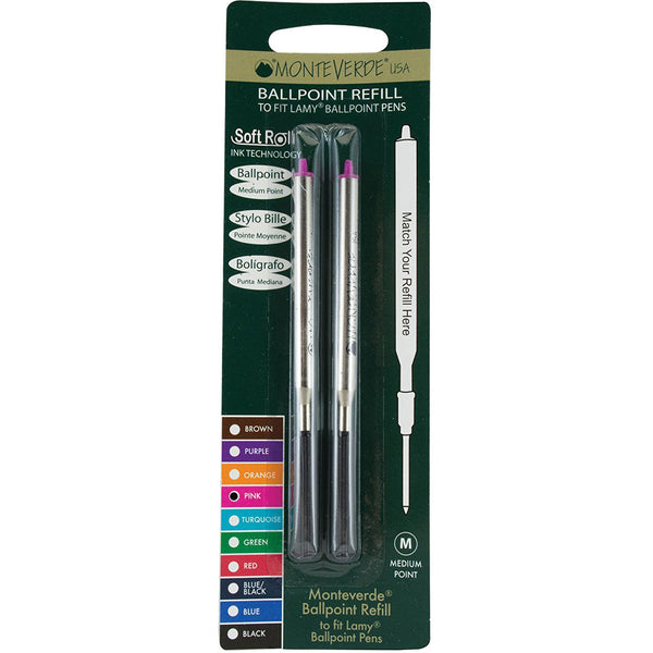 Monteverde Ballpoint refill to fit Lamy pen - Pink Medium 2 per pack-Pen Boutique Ltd