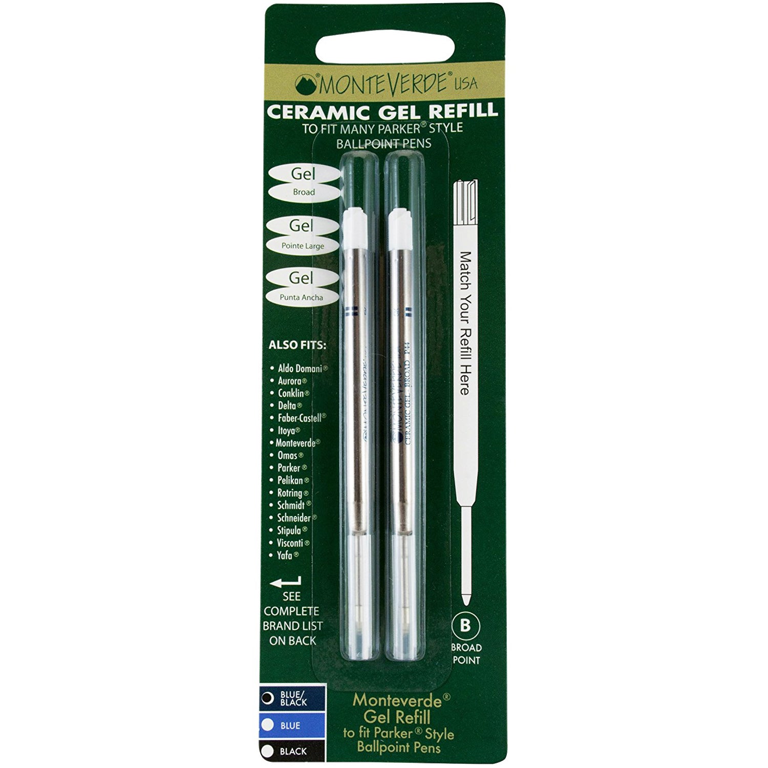 Monteverde Capless Ceramic Gel refill to fit Parker Ballpoint pen Blue/Black Broad-Pen Boutique Ltd