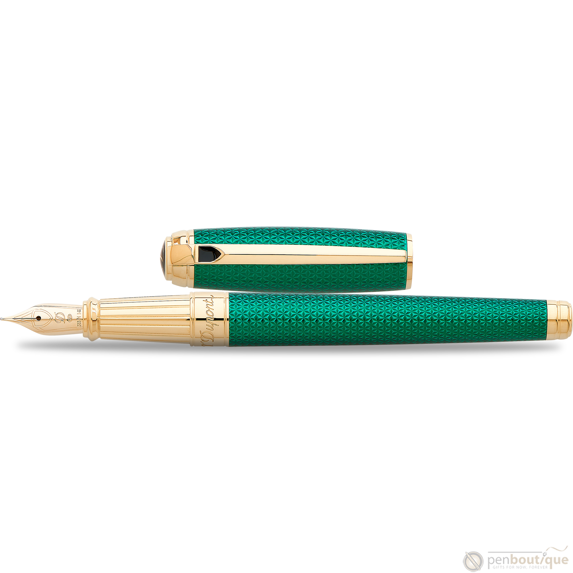 S T Dupont Liberte Fountain Pen - Firehead Guilloche - Emerald-Pen Boutique Ltd