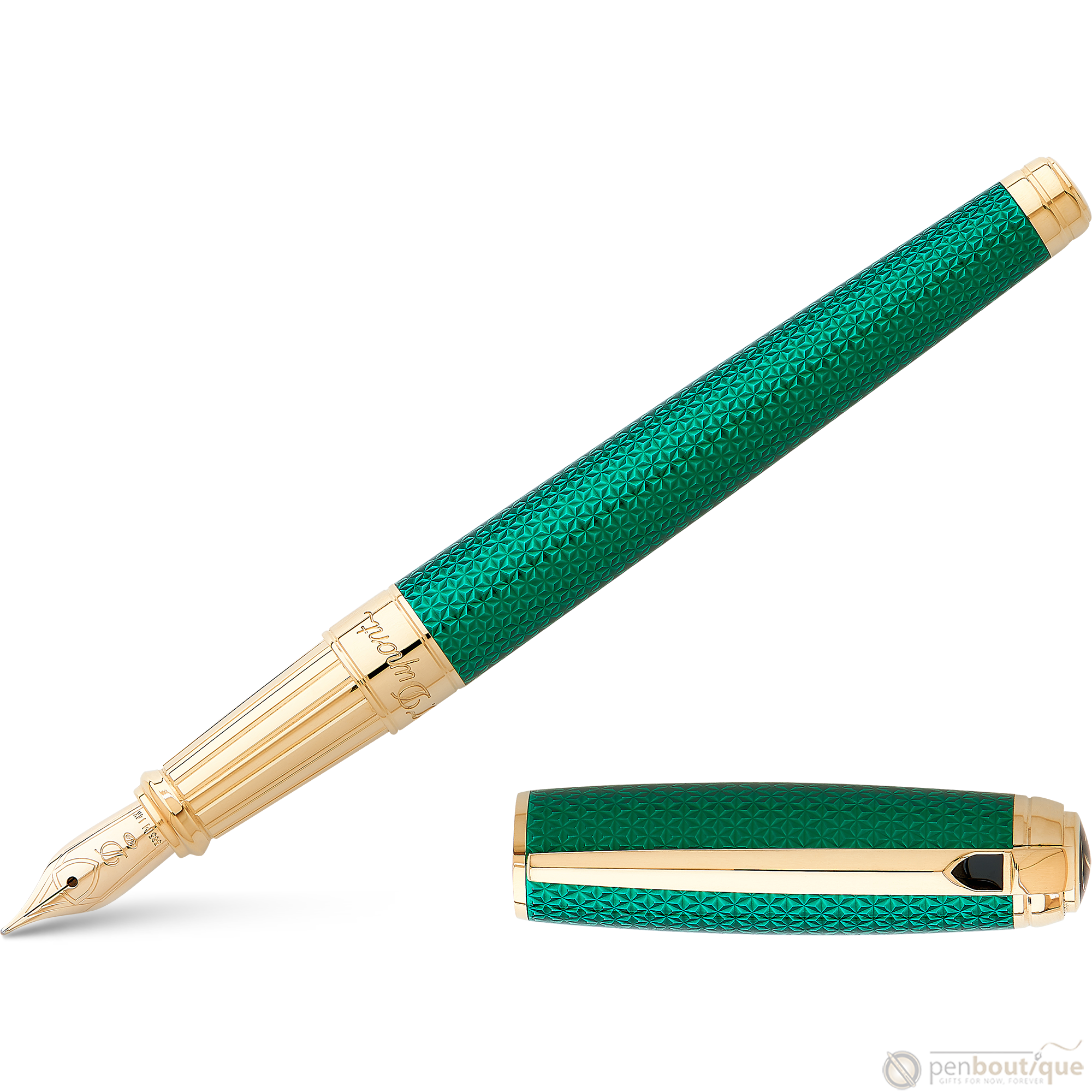 S T Dupont Liberte Fountain Pen - Firehead Guilloche - Emerald-Pen Boutique Ltd