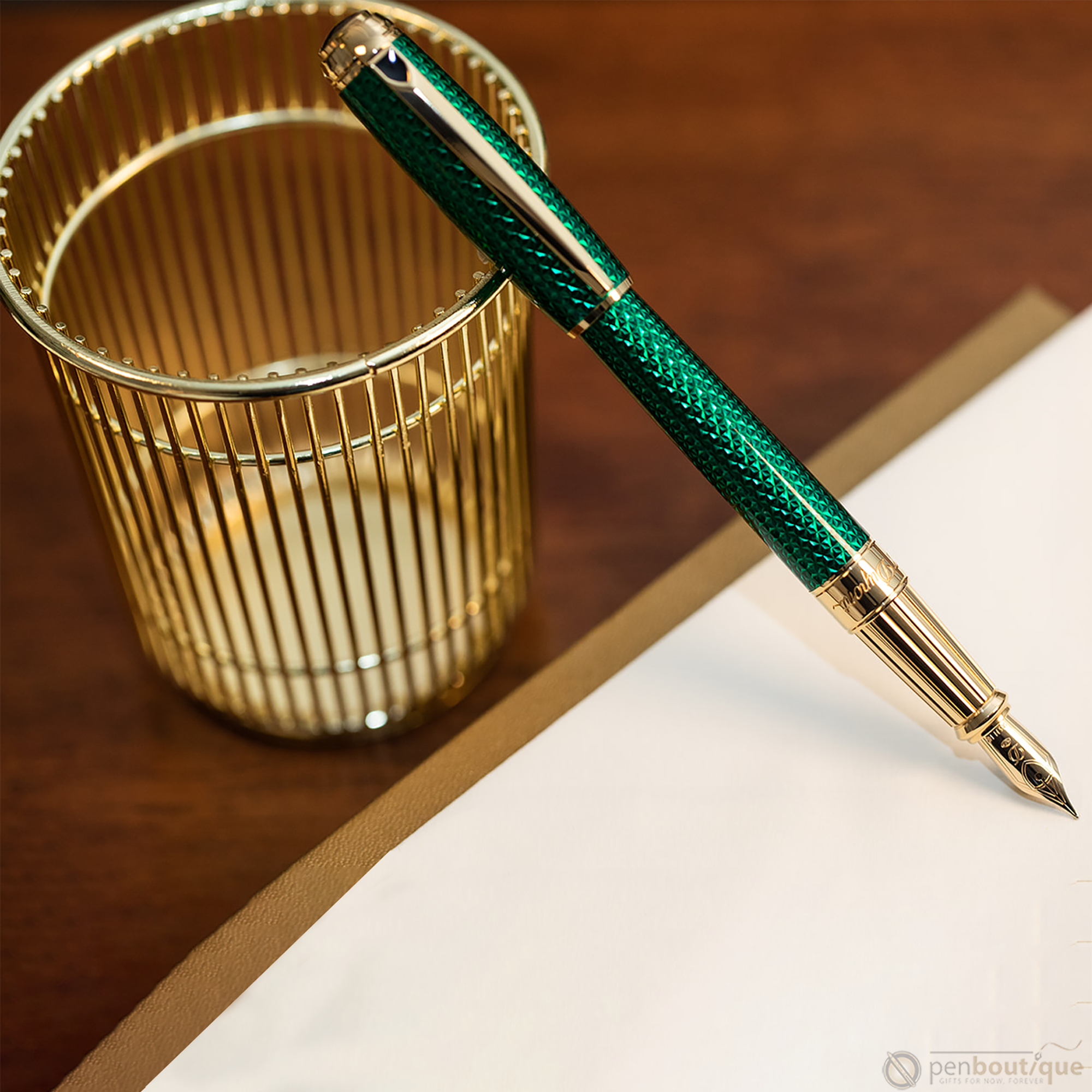 S T Dupont Liberte Fountain Pen - Firehead Guilloche - Emerald-Pen Boutique Ltd