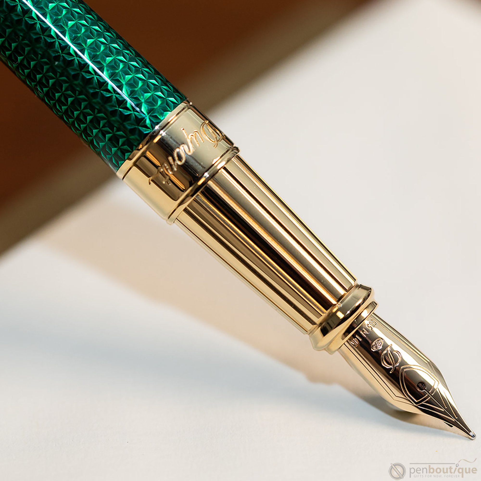 S T Dupont Liberte Fountain Pen - Firehead Guilloche - Emerald-Pen Boutique Ltd