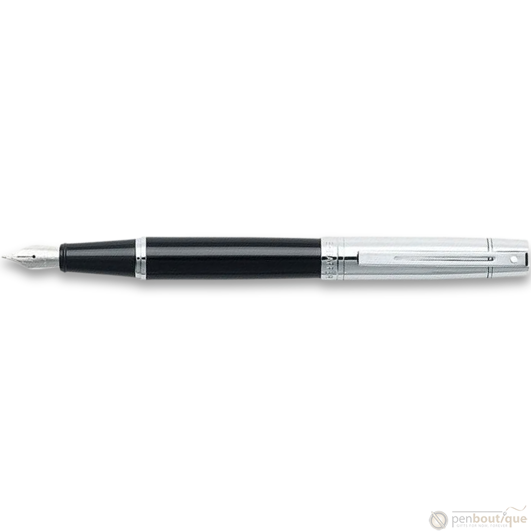 Sheaffer 300 Fountain Pen - Brushed Chrome Trim - Glossy Black-Pen Boutique Ltd