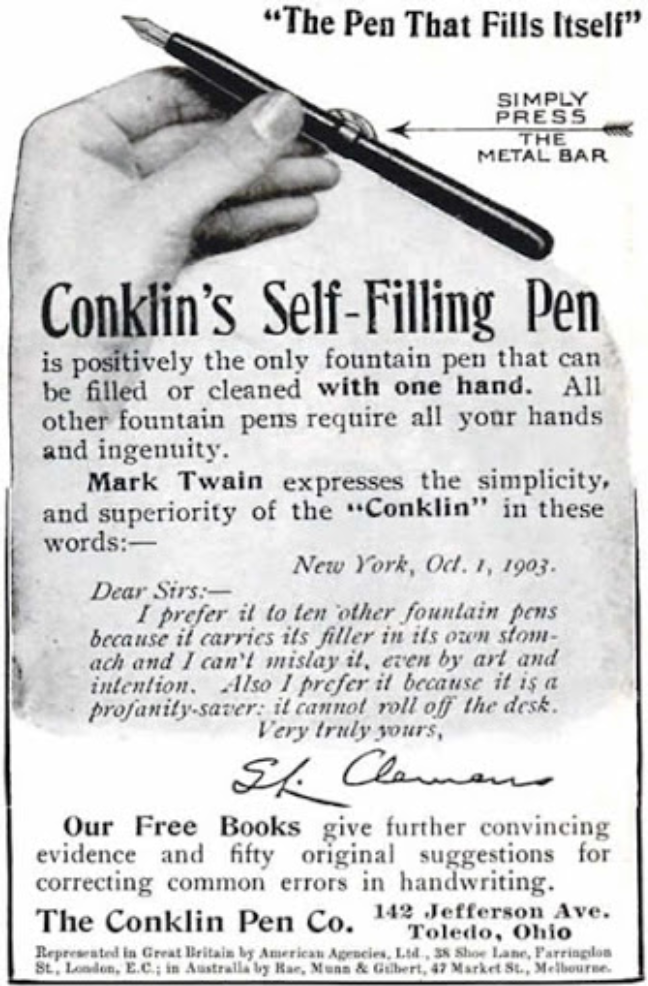 Famous Authors & Their Fountain Pens: Mark Twain - Pen Boutique Ltd