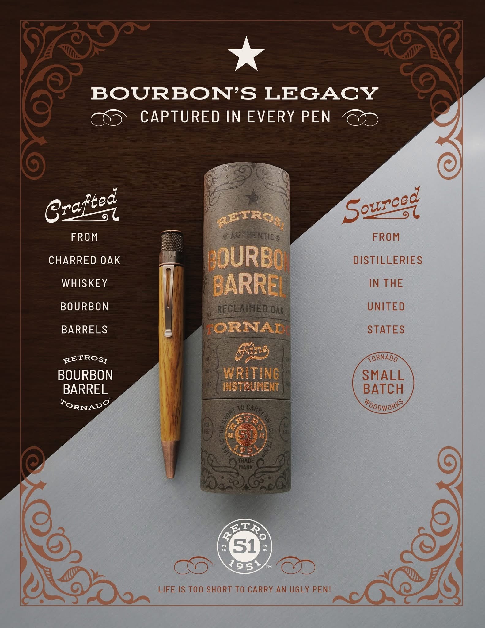 Retro 51 Tornado Rollerball Pen - Woodworks Bourbon-Pen Boutique Ltd