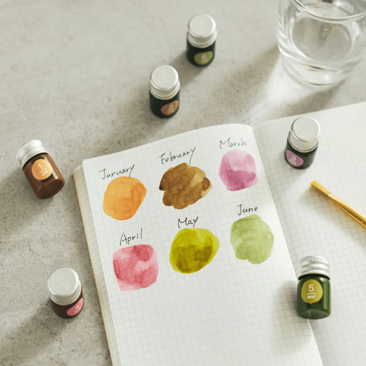 Hobonichi Mini Ink Bottle Set - Kakimori x TSUKI no IRO (January - June) - Pen Boutique Ltd