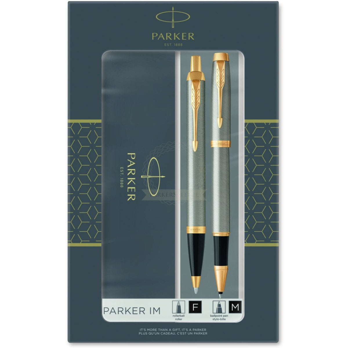 Parker IM Brushed Metal GT Rollerball Pen + Ballpoint Pen in a Gift Box-Pen Boutique Ltd