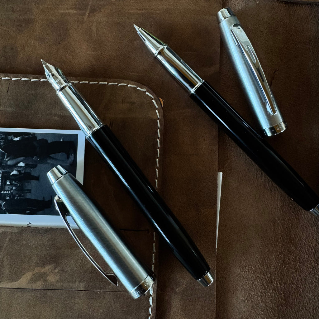 On Sale: Sheaffer 100 Fountain Pen and Rollerball SET - Black Lacquer Chrome Cap-Pen Boutique Ltd