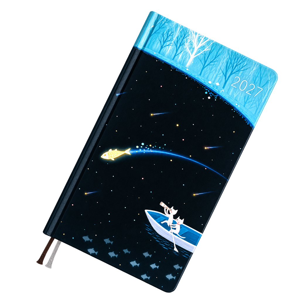 Hobonichi 2027 Light Hardcover Book - Hiroko Kubota: Meteor Shower in the Light Blue Forest - Tall & Slim (Weeks - January Start)