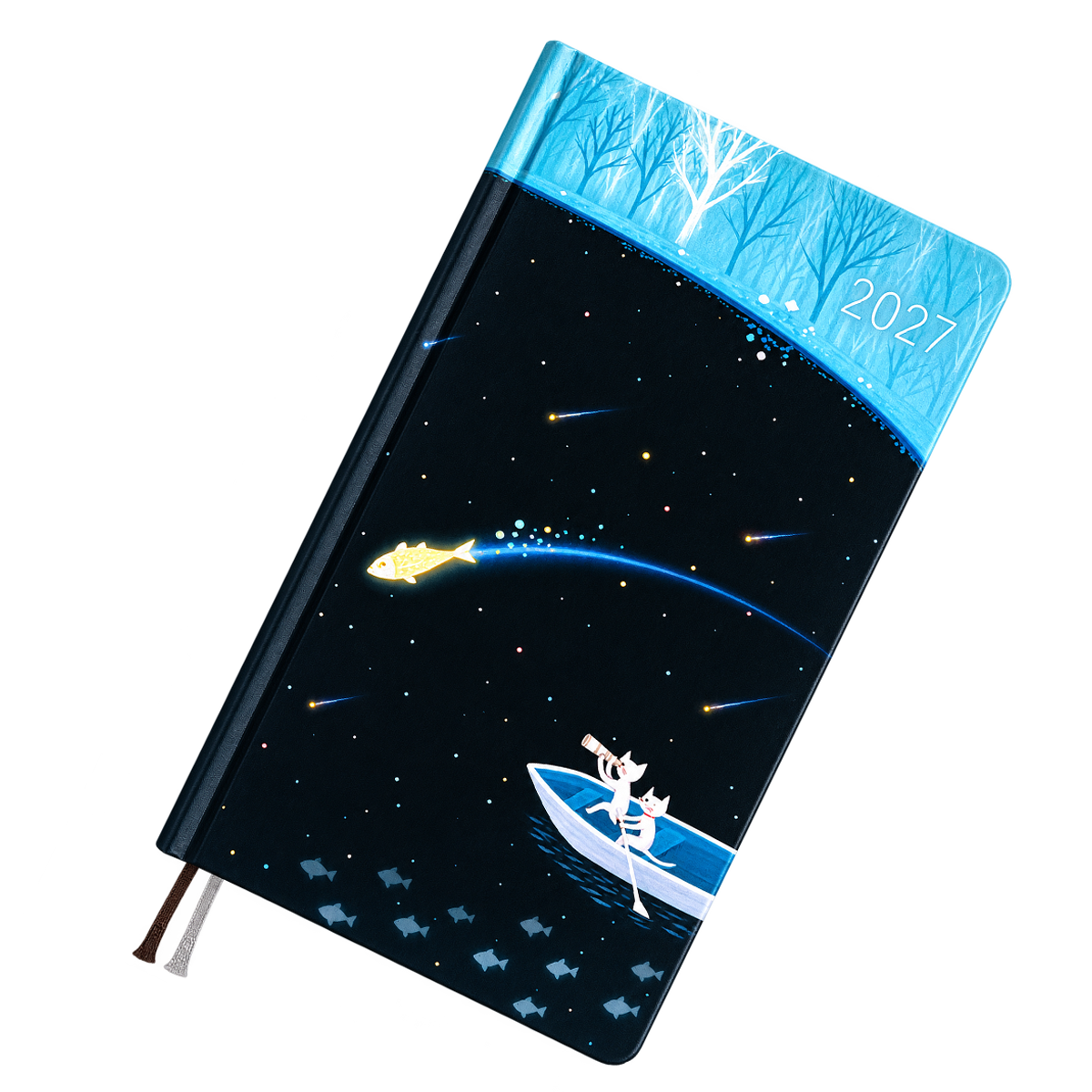 Hobonichi 2027 Light Hardcover Book - Hiroko Kubota: Meteor Shower in the Light Blue Forest - Tall & Slim (Weeks - January Start)