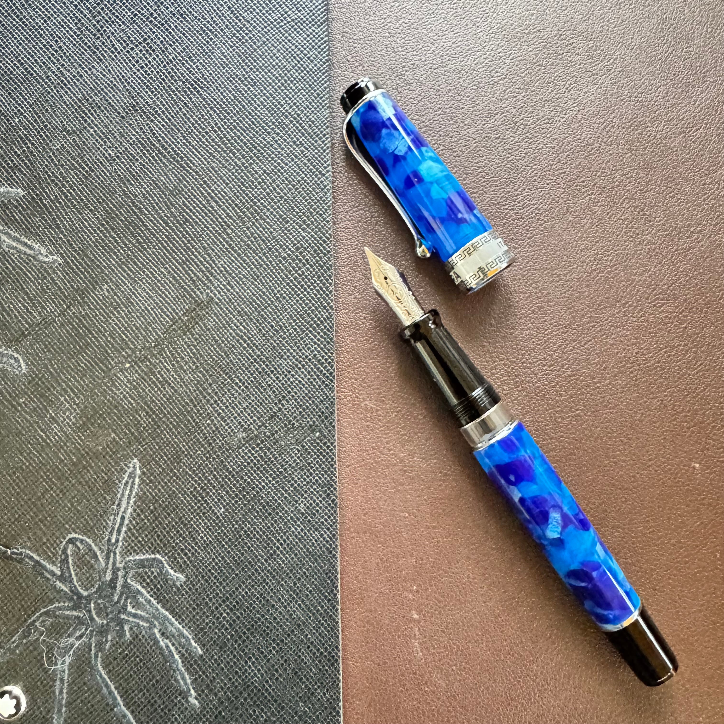 On Sale: Aurora Optima Auroloide Fountain Pen - Blue - Silver Trim-Pen Boutique Ltd