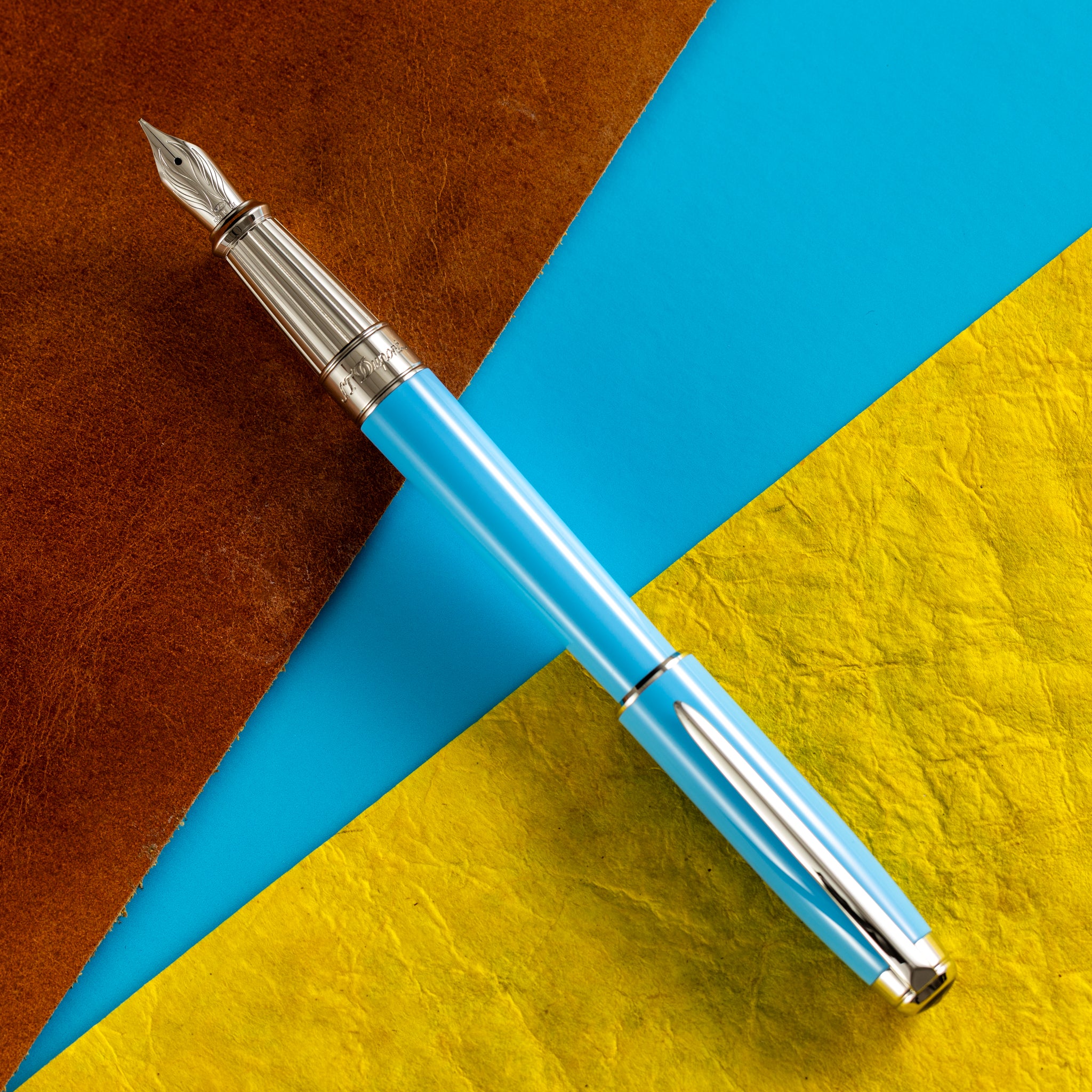 S T Dupont Line D Fountain Pen - Eternity - Turquoise - Palladium Trim (Large) - Medium Point.-Pen Boutique Ltd