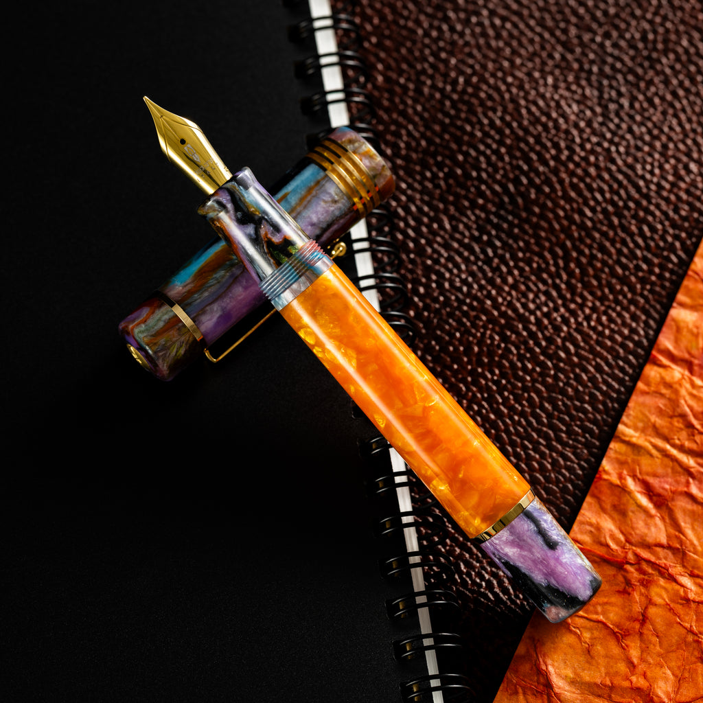Delta Limited Edition Fountain Pen - DV Original - Orange Primary Manipulation 4.5 - Palladium Trim (Mid-Size)-Pen Boutique Ltd
