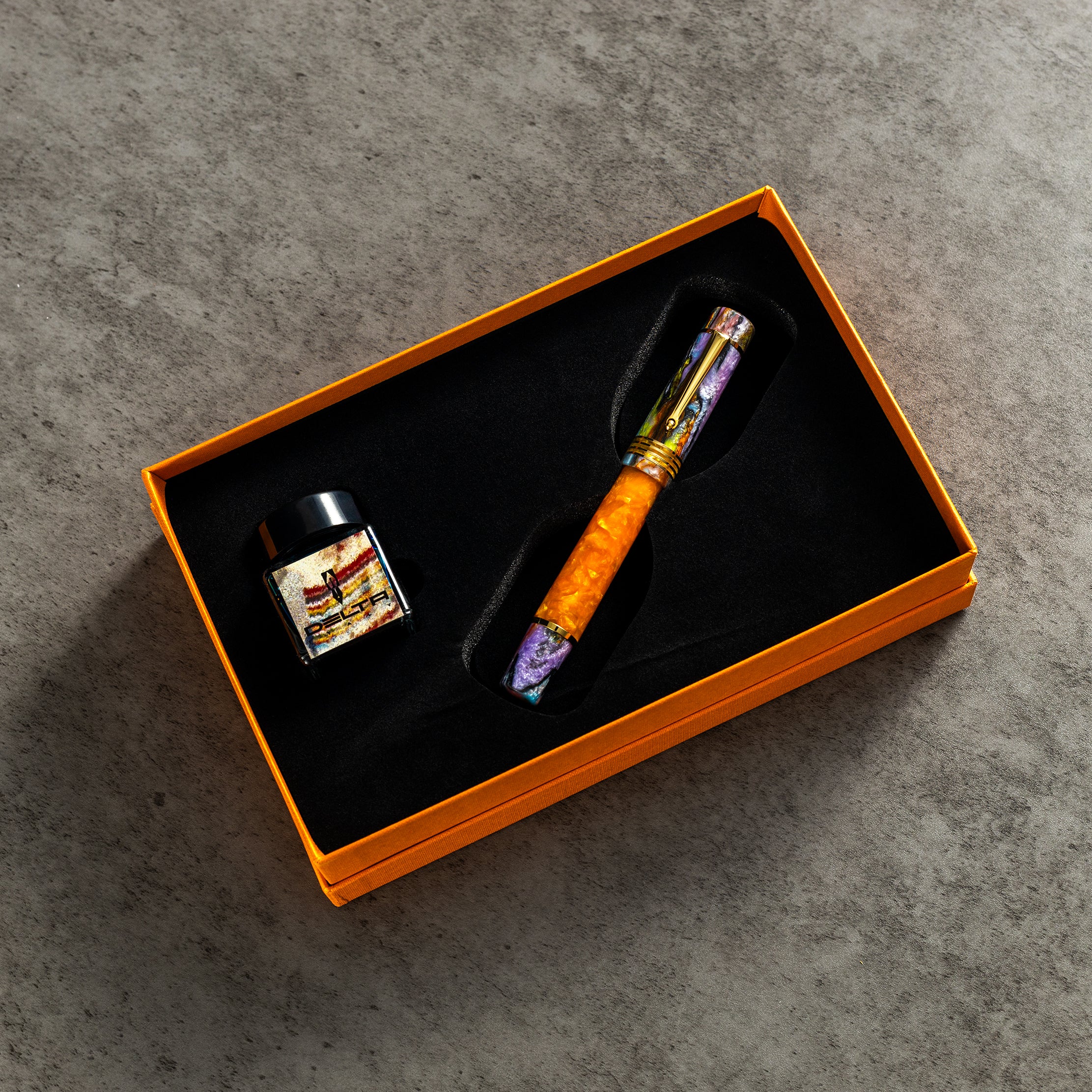 Delta Limited Edition Fountain Pen - DV Original - Orange Primary Manipulation 4.5 - Palladium Trim (Mid-Size)-Pen Boutique Ltd