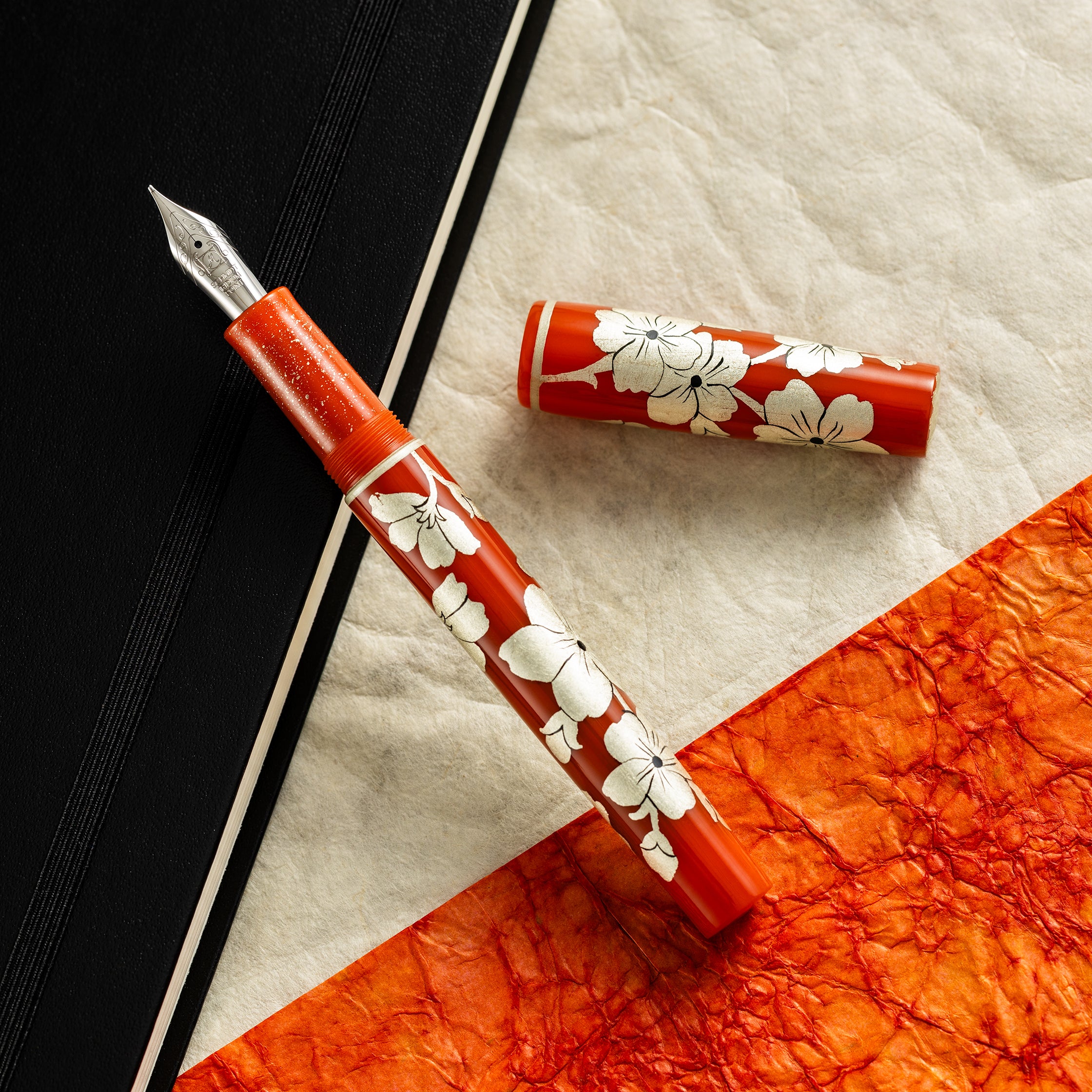Zek Handpainted Tezhip Art Flower Red with Silver Flower Fountain Pen - Pen Boutique Ltd