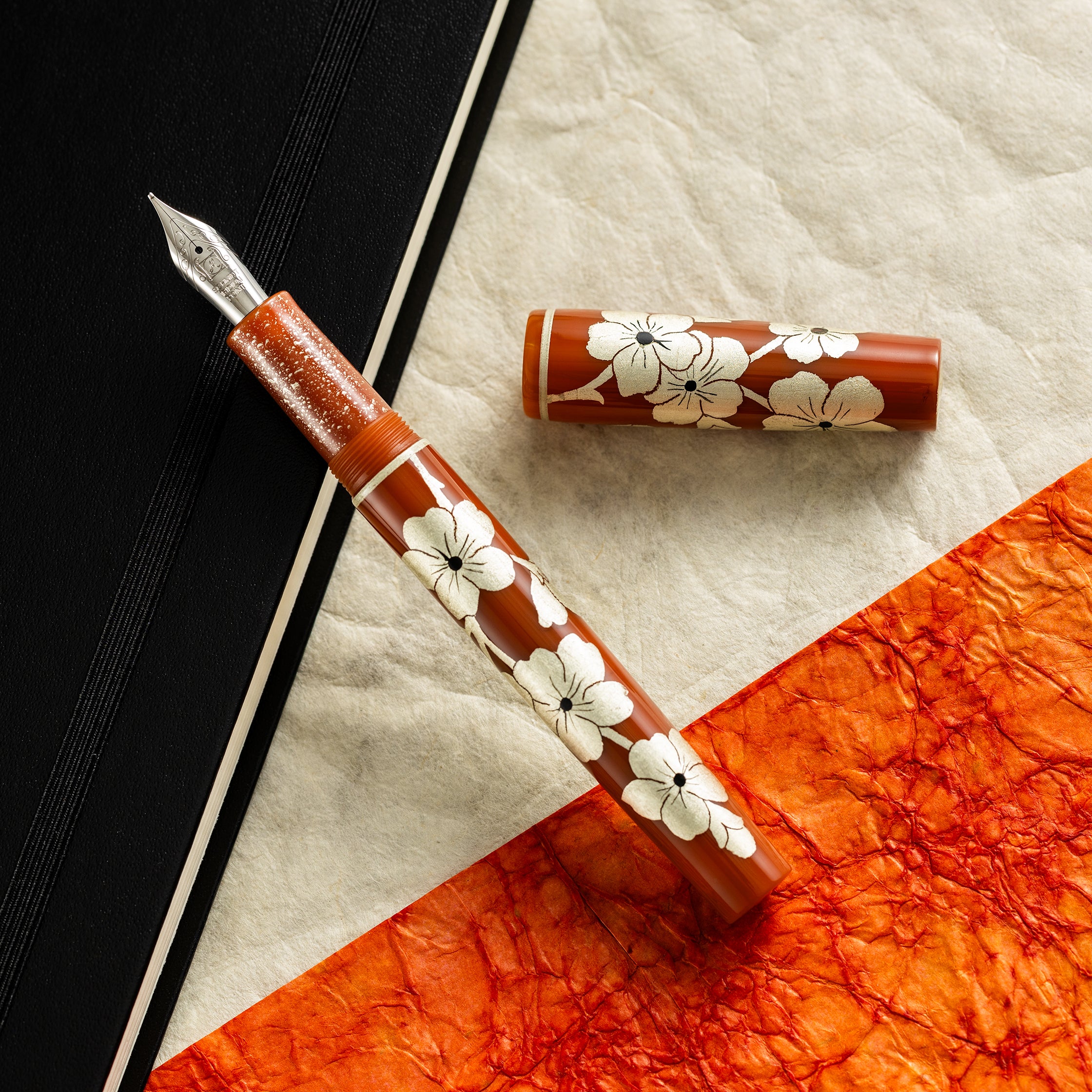 Zek Handpainted Tezhip Art Flower Red with Silver Flower Fountain Pen - Pen Boutique Ltd