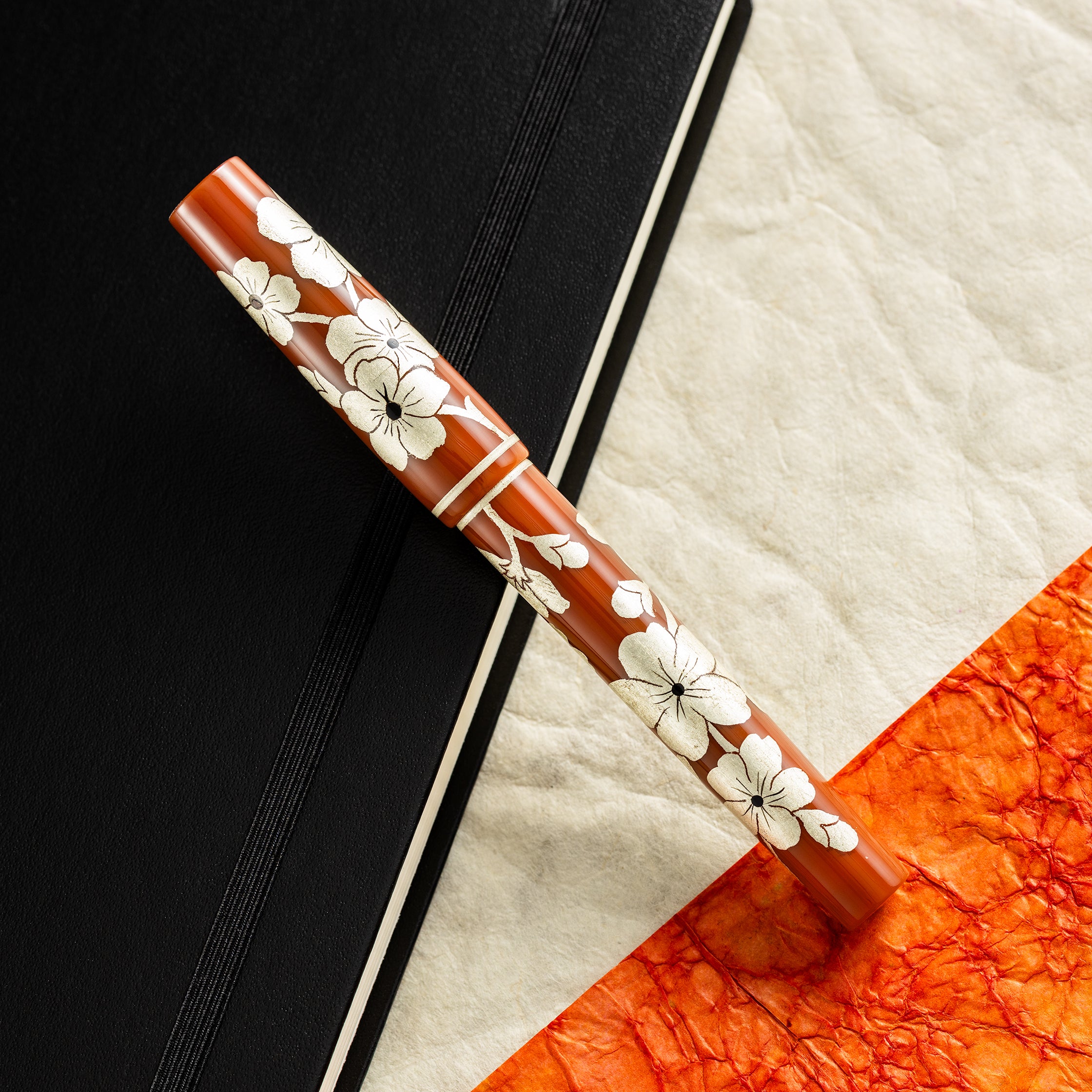 Zek Handpainted Tezhip Art Flower Red with Silver Flower Fountain Pen - Pen Boutique Ltd
