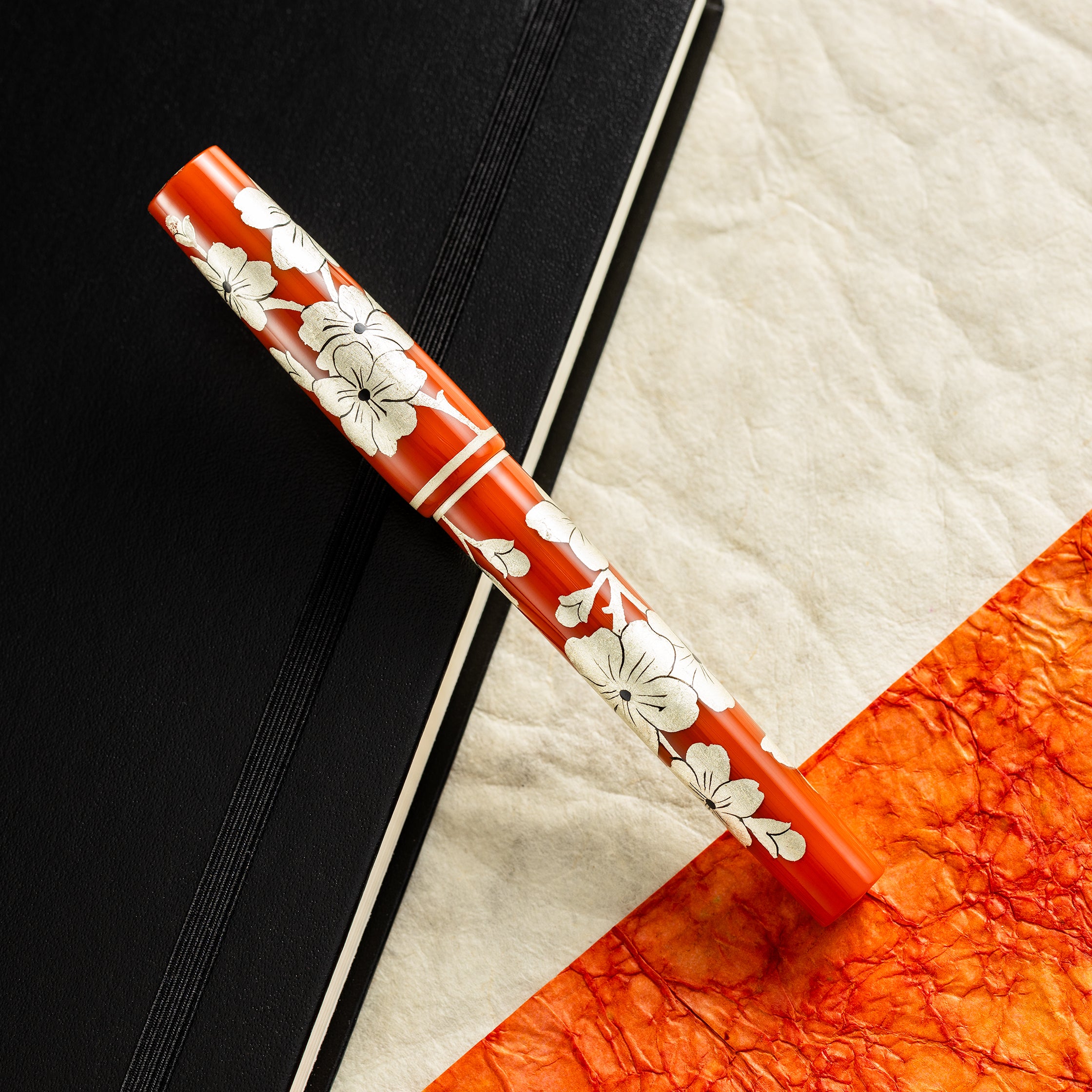 Zek Handpainted Tezhip Art Flower Red with Silver Flower Fountain Pen - Pen Boutique Ltd