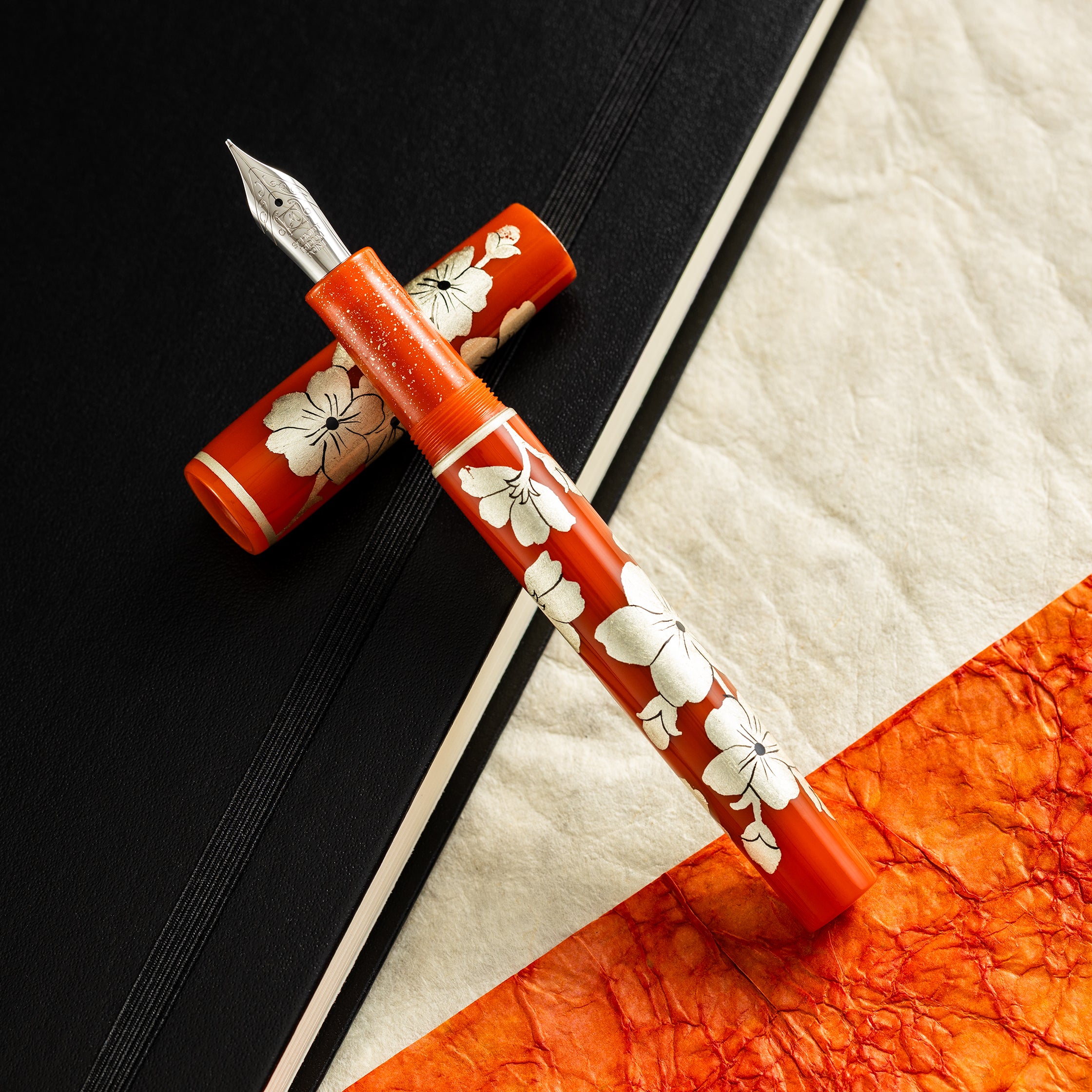 Zek Handpainted Tezhip Art Flower Red with Silver Flower Fountain Pen - Pen Boutique Ltd