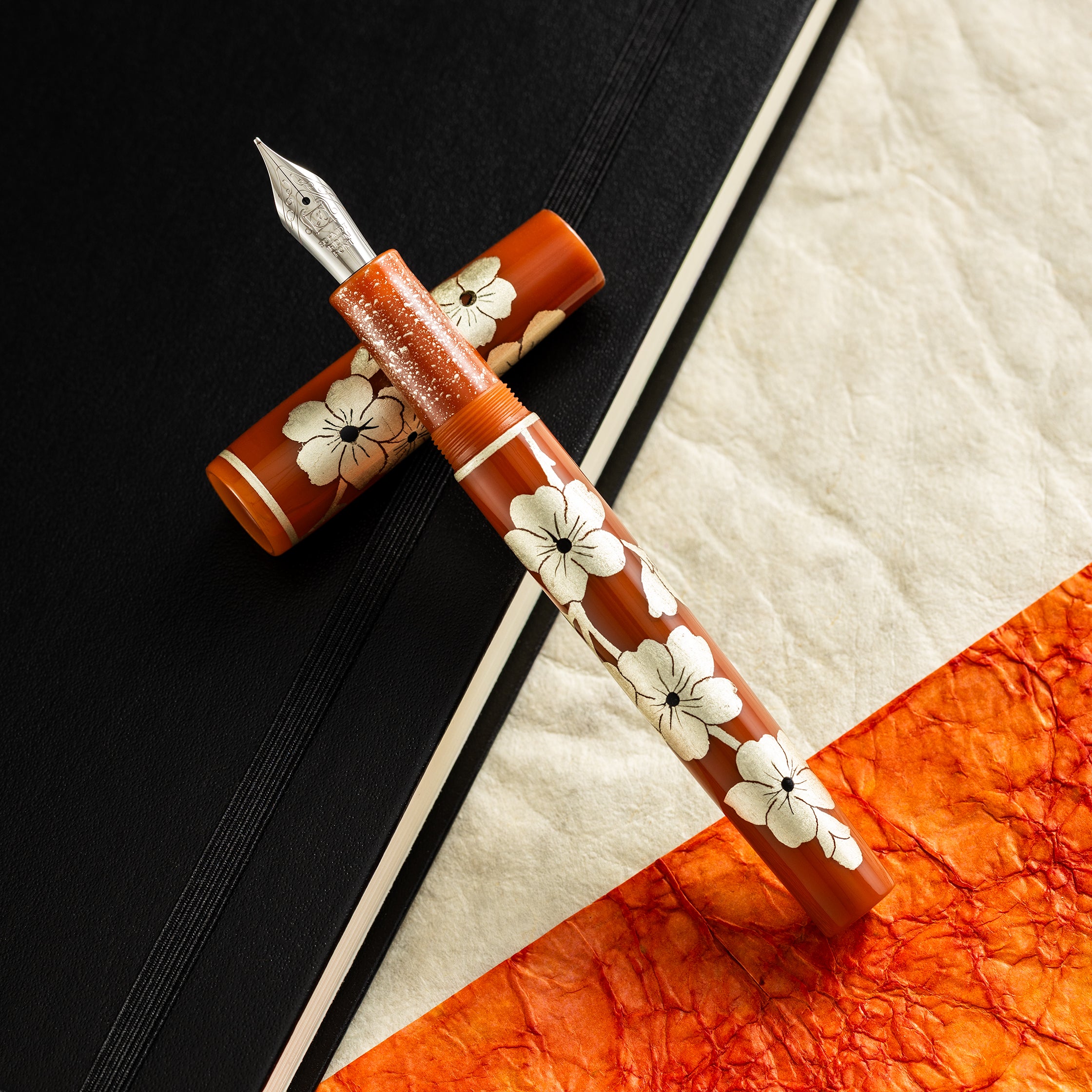 Zek Handpainted Tezhip Art Flower Red with Silver Flower Fountain Pen - Pen Boutique Ltd