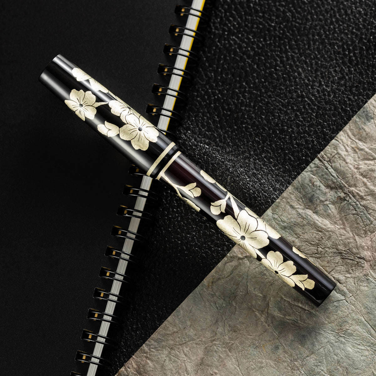 Zek Handpainted Tezhip Art Black with Silver Flower Fountain Pen - Pen Boutique Ltd