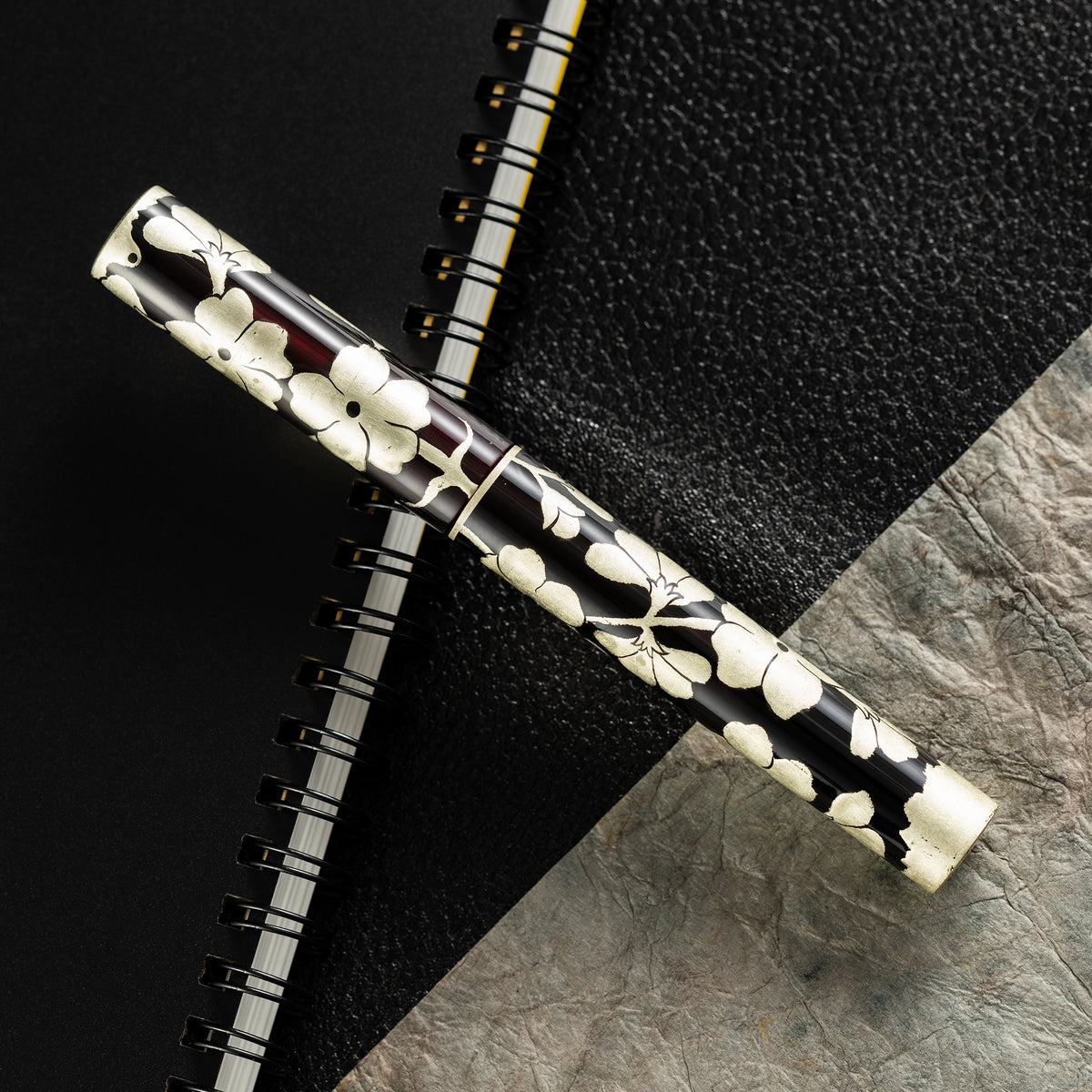 Zek Handpainted Tezhip Art Black with Silver Flower Fountain Pen - Pen Boutique Ltd