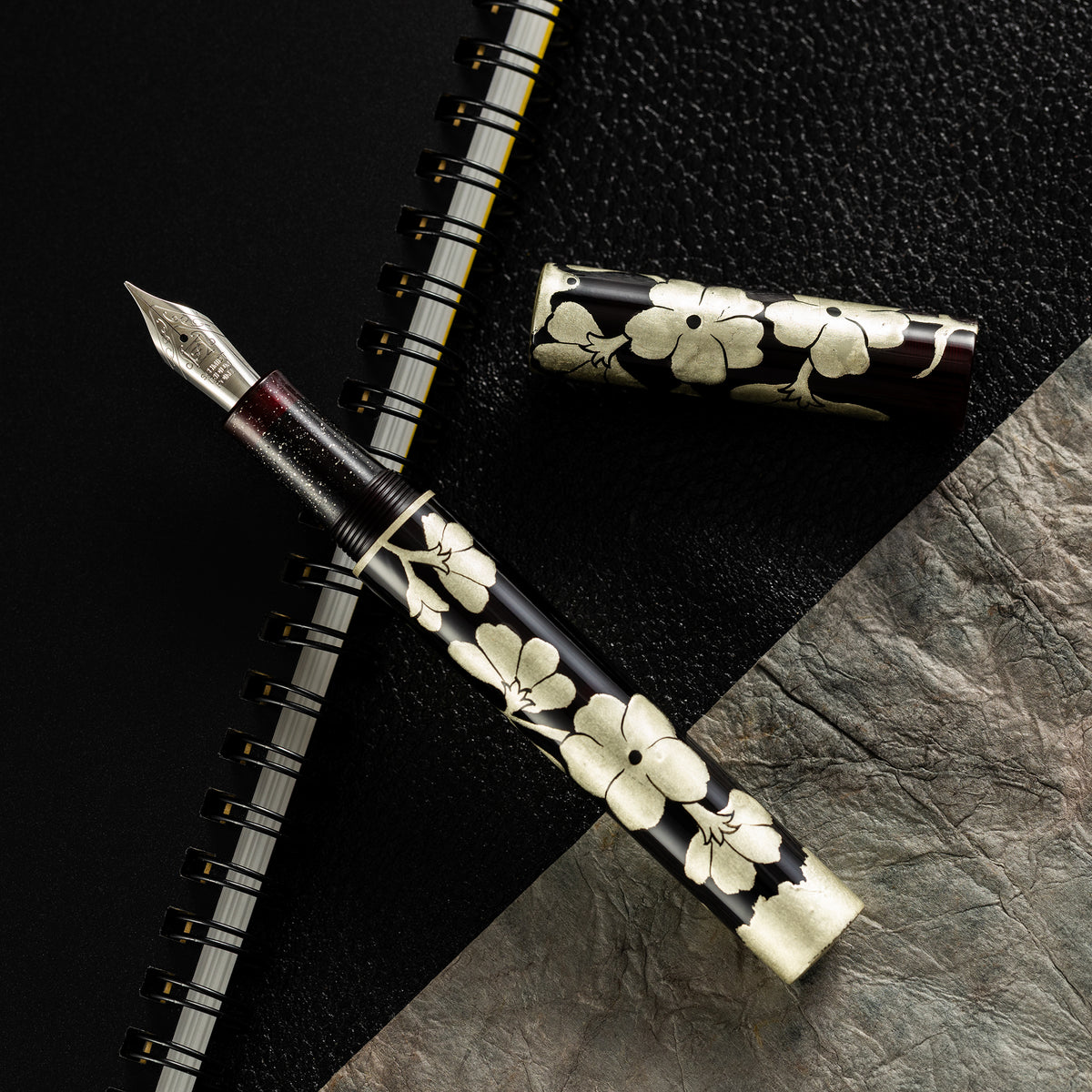 Zek Handpainted Tezhip Art Black with Silver Flower Fountain Pen - Pen Boutique Ltd