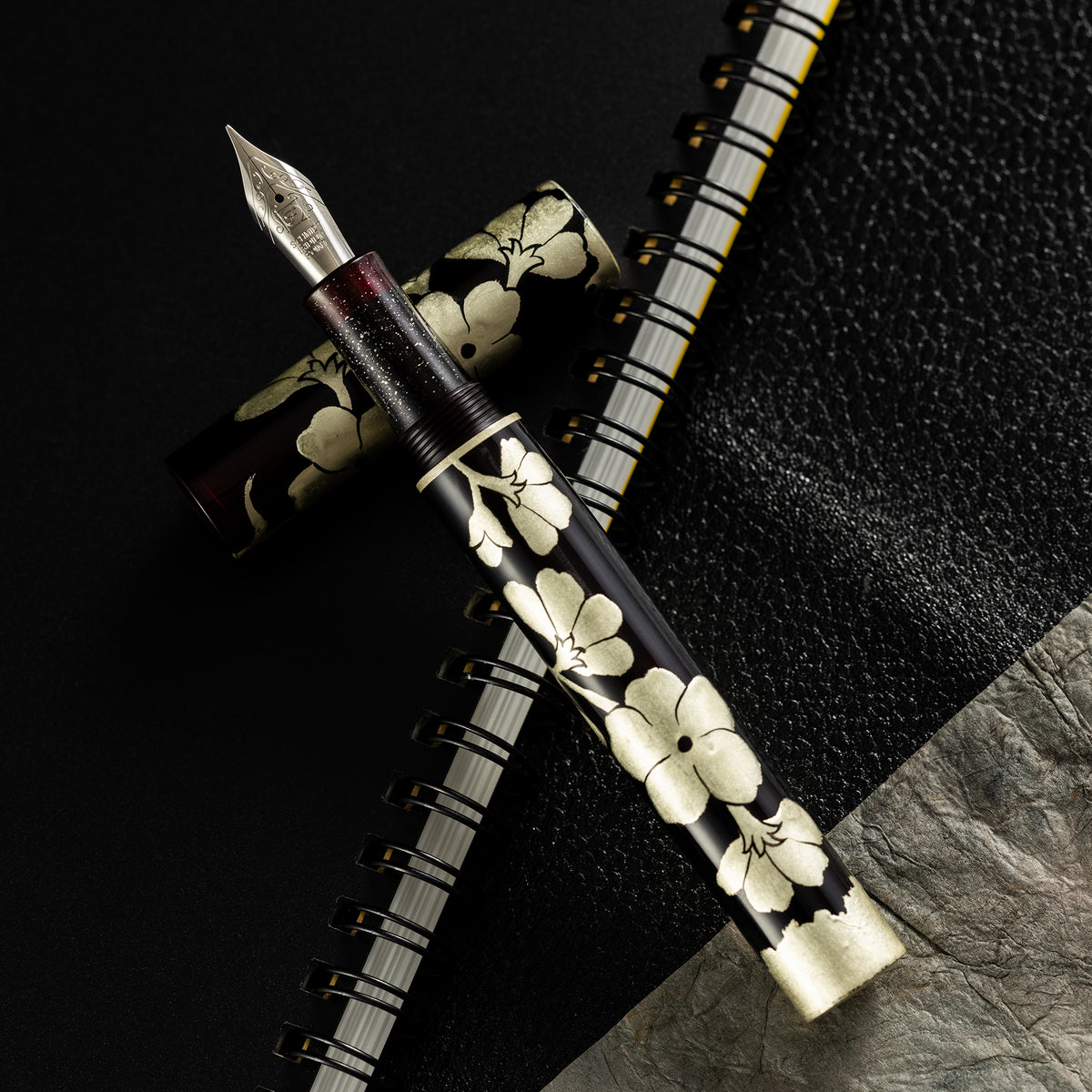 Zek Handpainted Tezhip Art Black with Silver Flower Fountain Pen - Pen Boutique Ltd