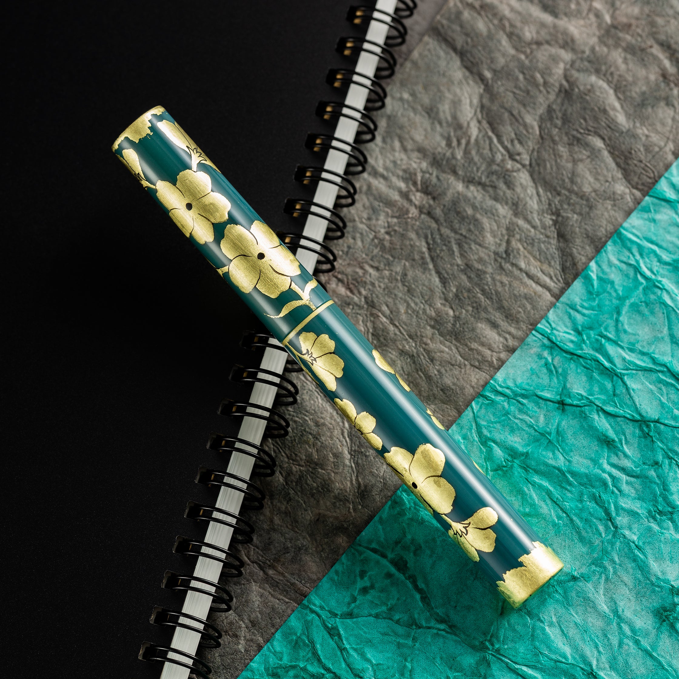 Zek Handpainted Tezhip Art Green with Gold Flower Fountain Pen - Pen Boutique Ltd