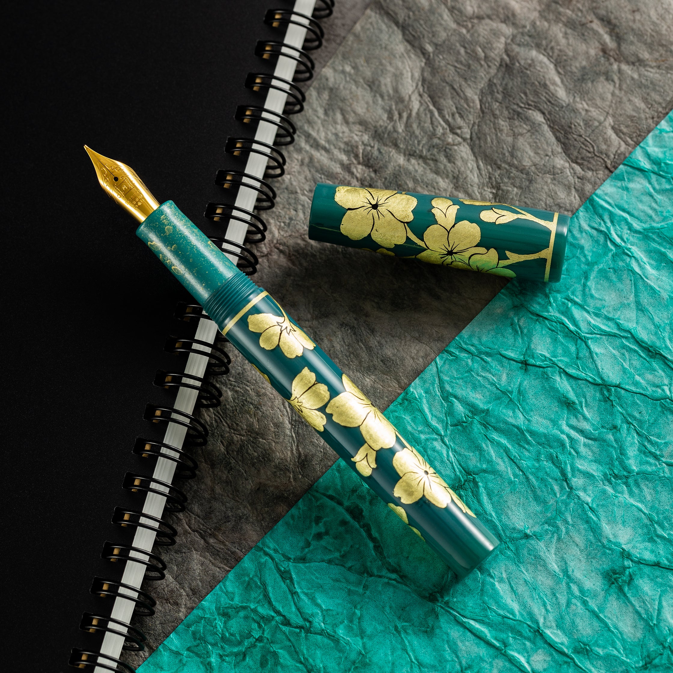 Zek Handpainted Tezhip Art Green with Gold Flower Fountain Pen - Pen Boutique Ltd