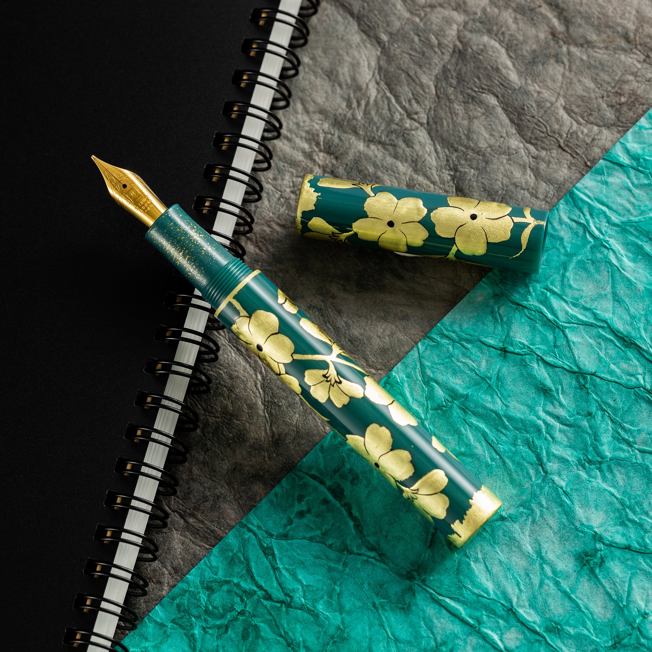 Zek Handpainted Tezhip Art Green with Gold Flower Fountain Pen - Pen Boutique Ltd