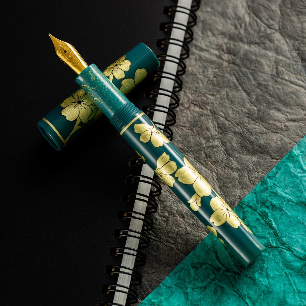 Zek Handpainted Tezhip Art Green with Gold Flower Fountain Pen - Pen Boutique Ltd